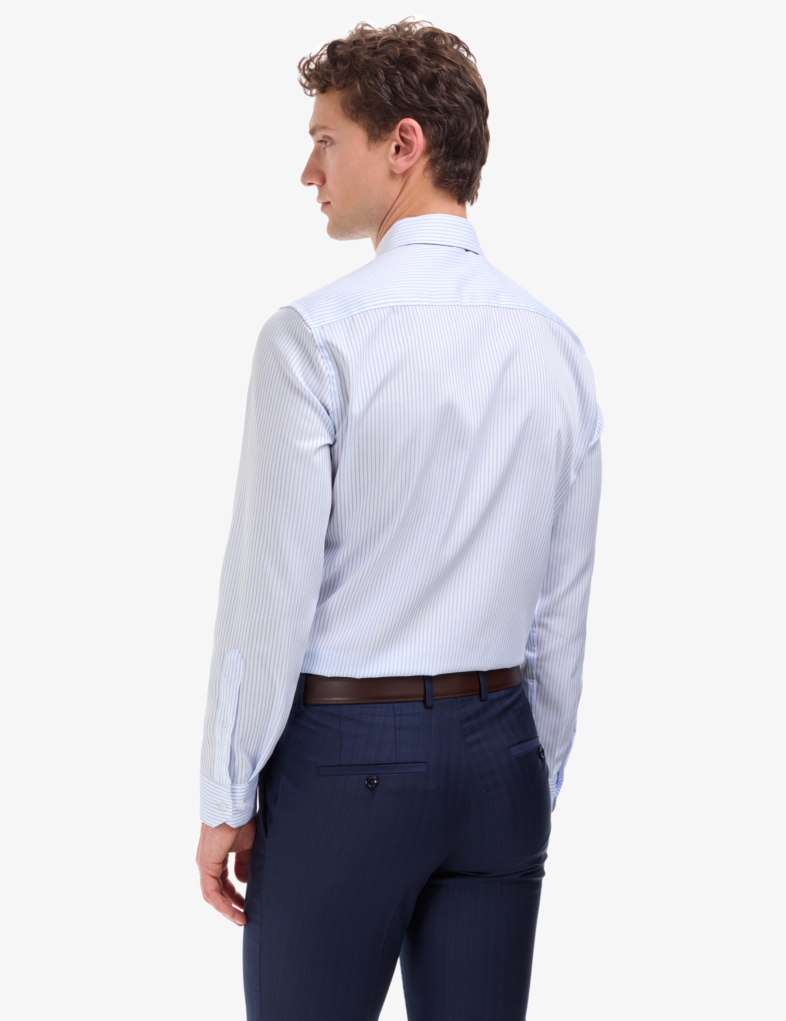 Beyaz Non Iron Ütü Gerektirmez Çizgili Slim Fit Basic Uzun Kollu Gömlek