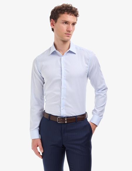 Beyaz Non Iron Ütü Gerektirmez Çizgili Slim Fit Basic Uzun Kollu Gömlek - 50321024008