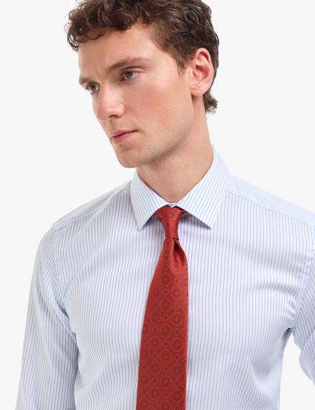Beyaz Non Iron Ütü Gerektirmez Çizgili Slim Fit Basic Uzun Kollu Gömlek - 50321024008