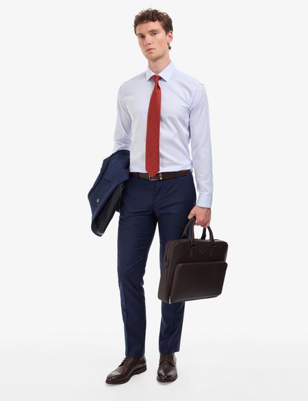 Beyaz Non Iron Ütü Gerektirmez Çizgili Slim Fit Basic Uzun Kollu Gömlek - 50321024008