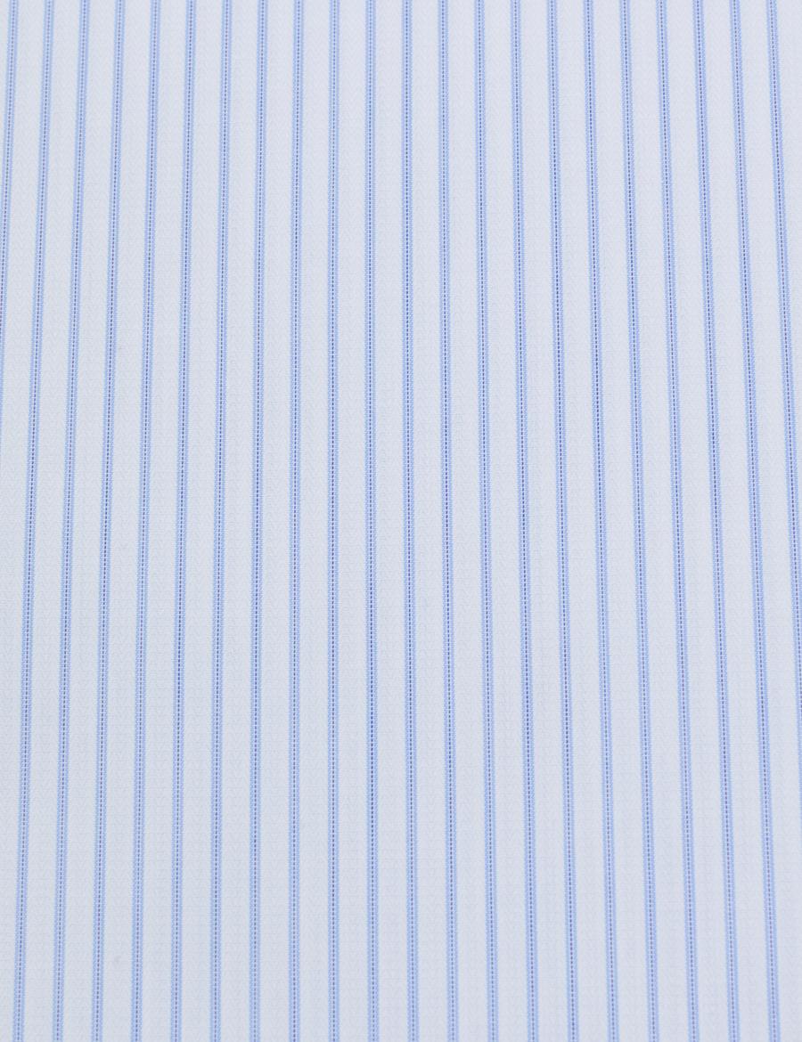 Beyaz Non Iron Ütü Gerektirmez Çizgili Slim Fit Basic Uzun Kollu Gömlek