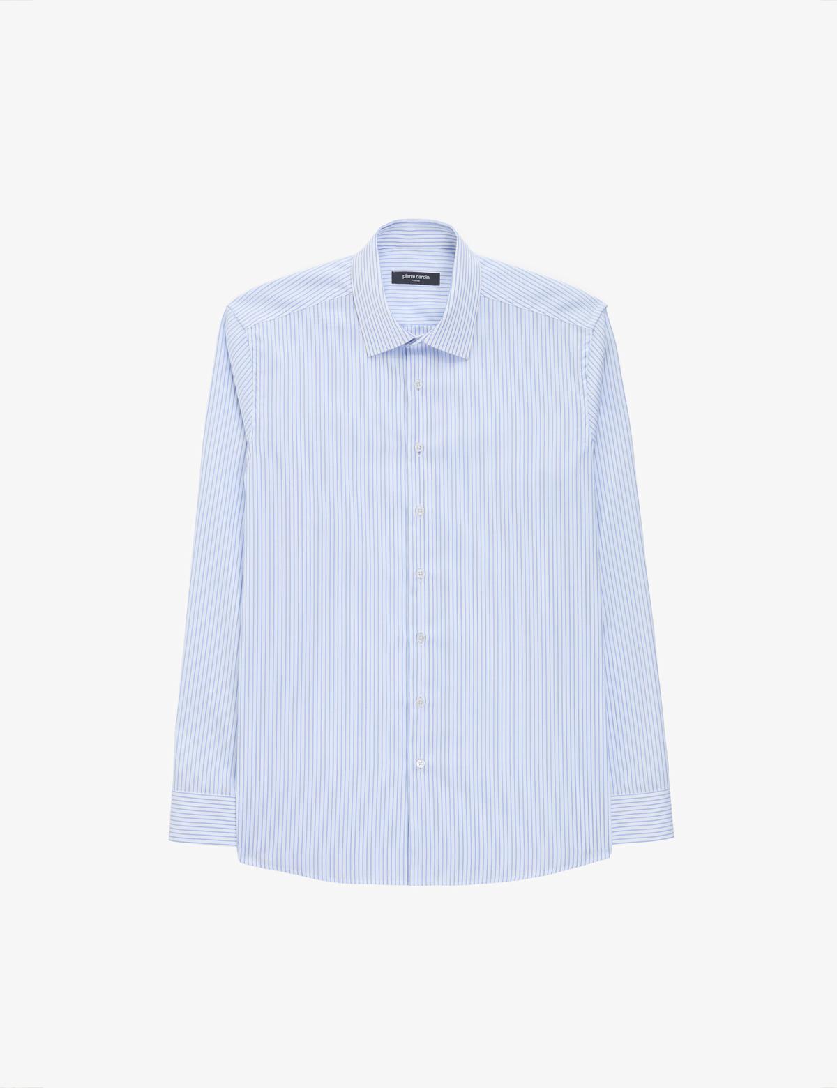 Beyaz Non Iron Ütü Gerektirmez Çizgili Slim Fit Basic Uzun Kollu Gömlek - 50321024008