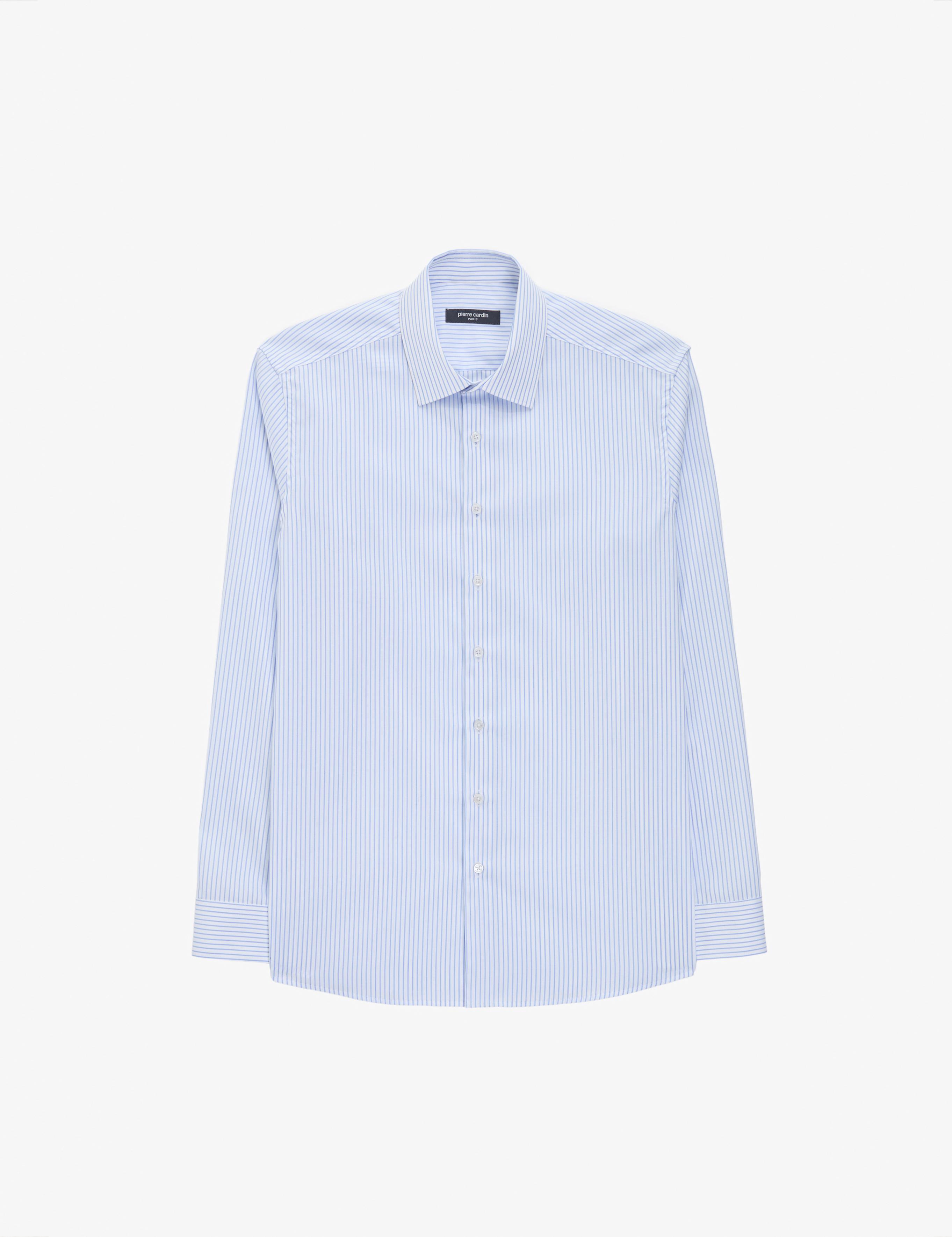 Beyaz Non Iron Ütü Gerektirmez Çizgili Slim Fit Basic Uzun Kollu Gömlek