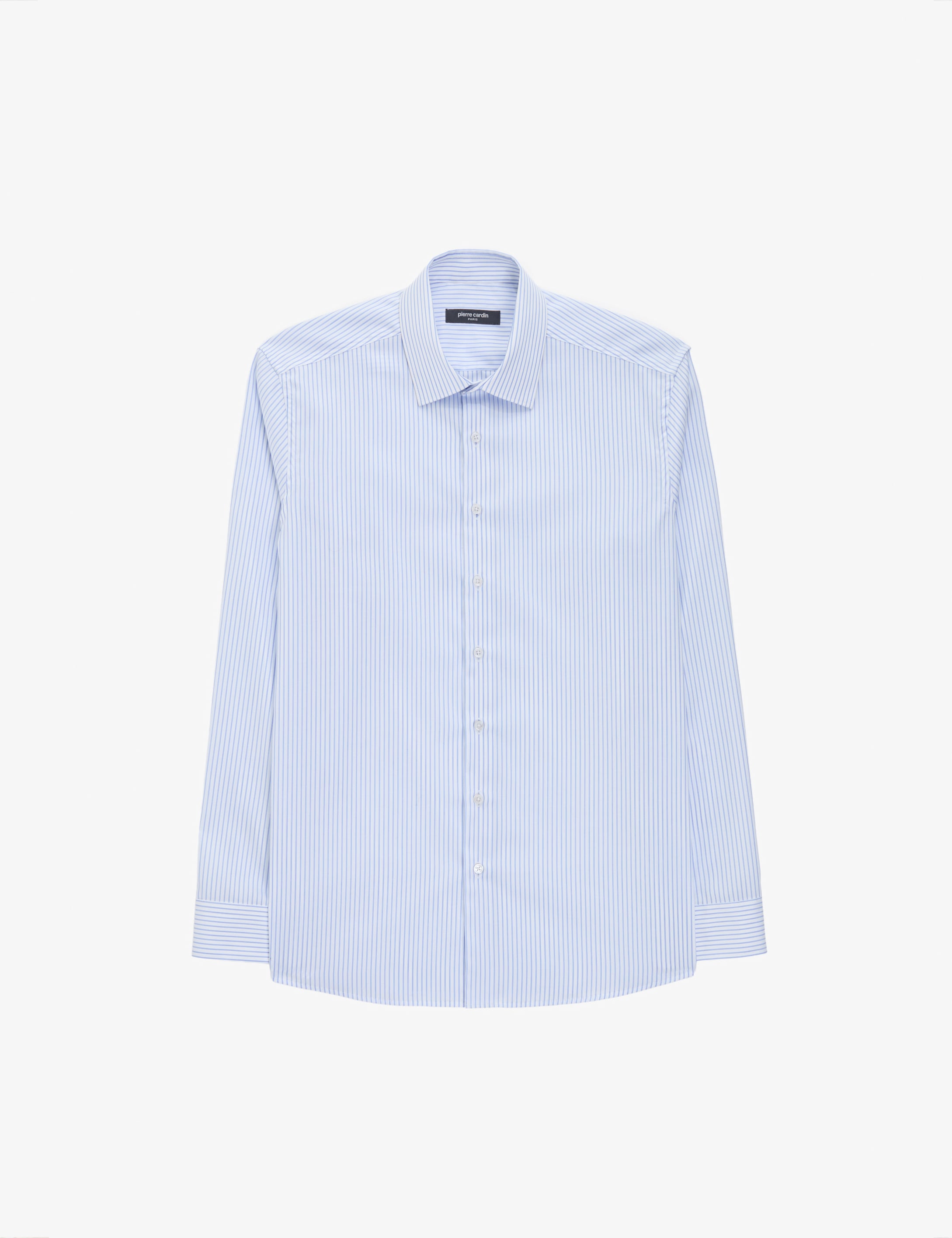 Beyaz Non Iron Ütü Gerektirmez Çizgili Slim Fit Basic Uzun Kollu Gömlek