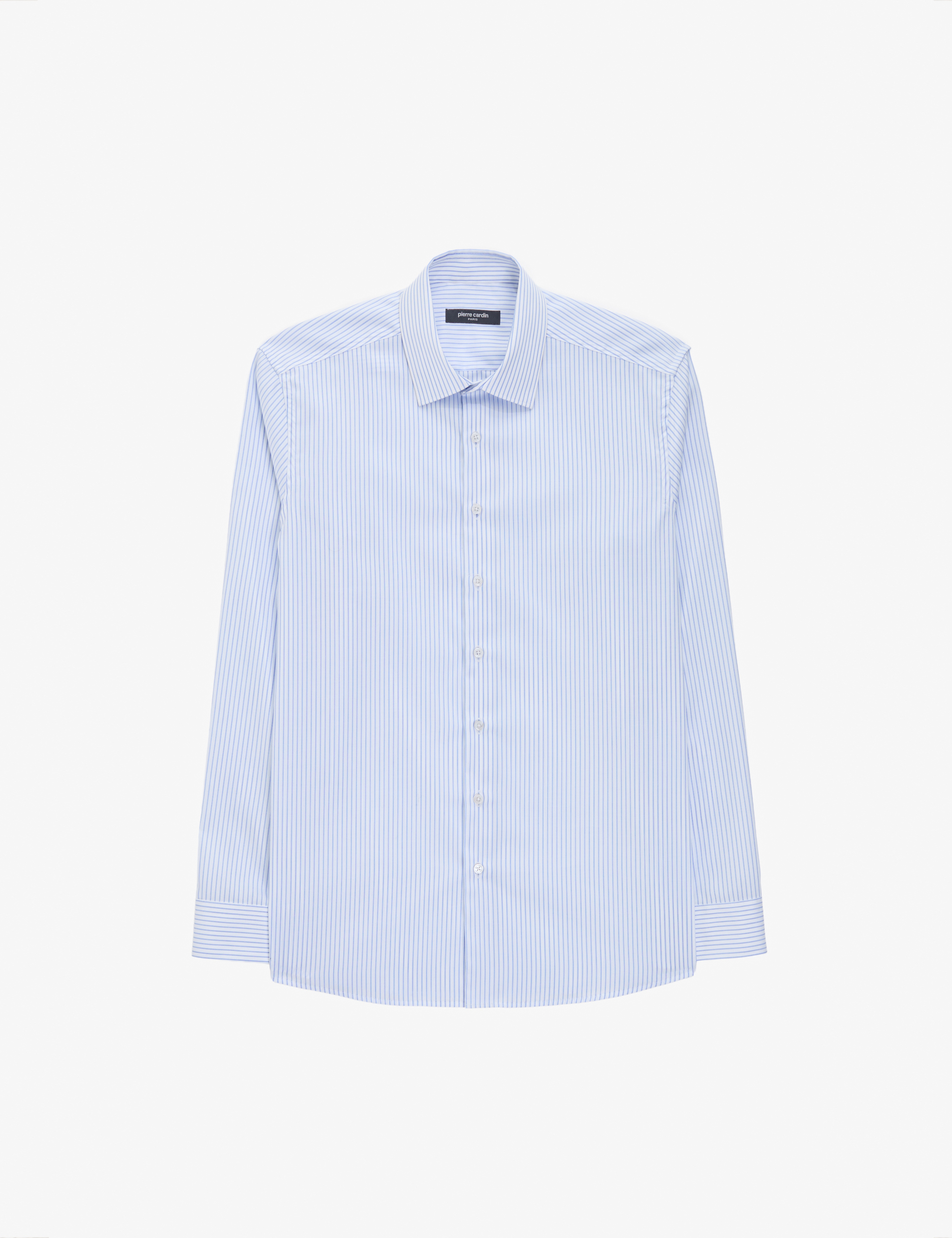 Beyaz Non Iron Ütü Gerektirmez Çizgili Slim Fit Basic Uzun Kollu Gömlek - Image 6