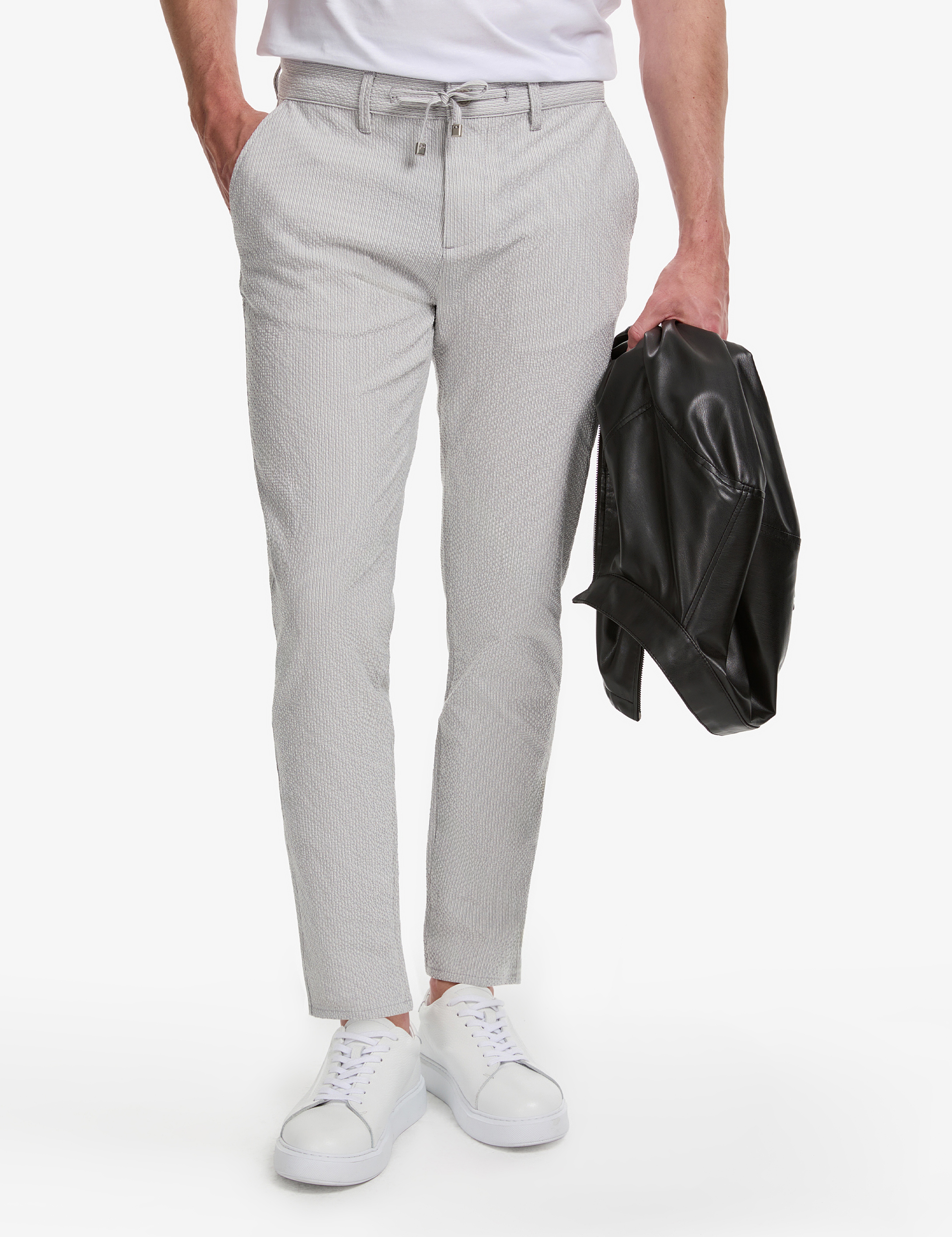Gri Slim Fit Gofre Yazlık Kanvas Pantolon - Image 2