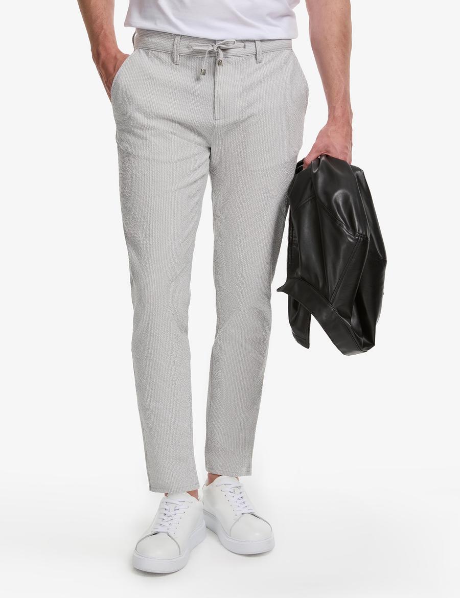 Gri Slim Fit Gofre Yazlık Kanvas Pantolon