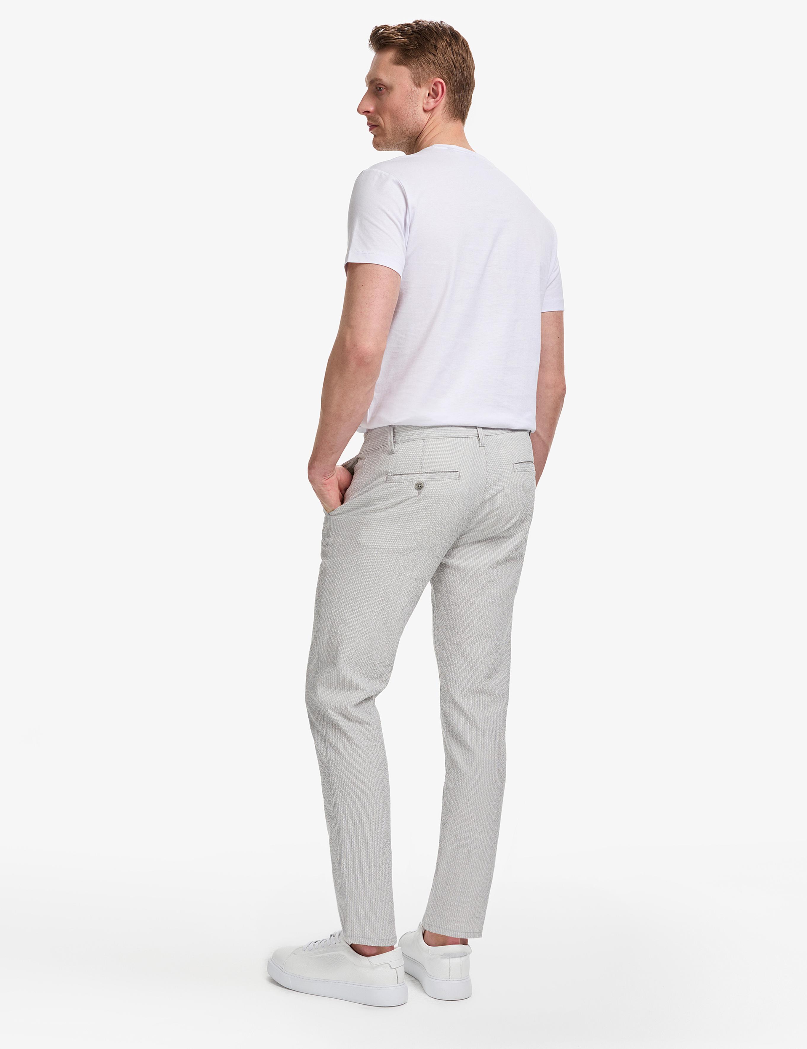 Gri Slim Fit Gofre Yazlık Kanvas Pantolon