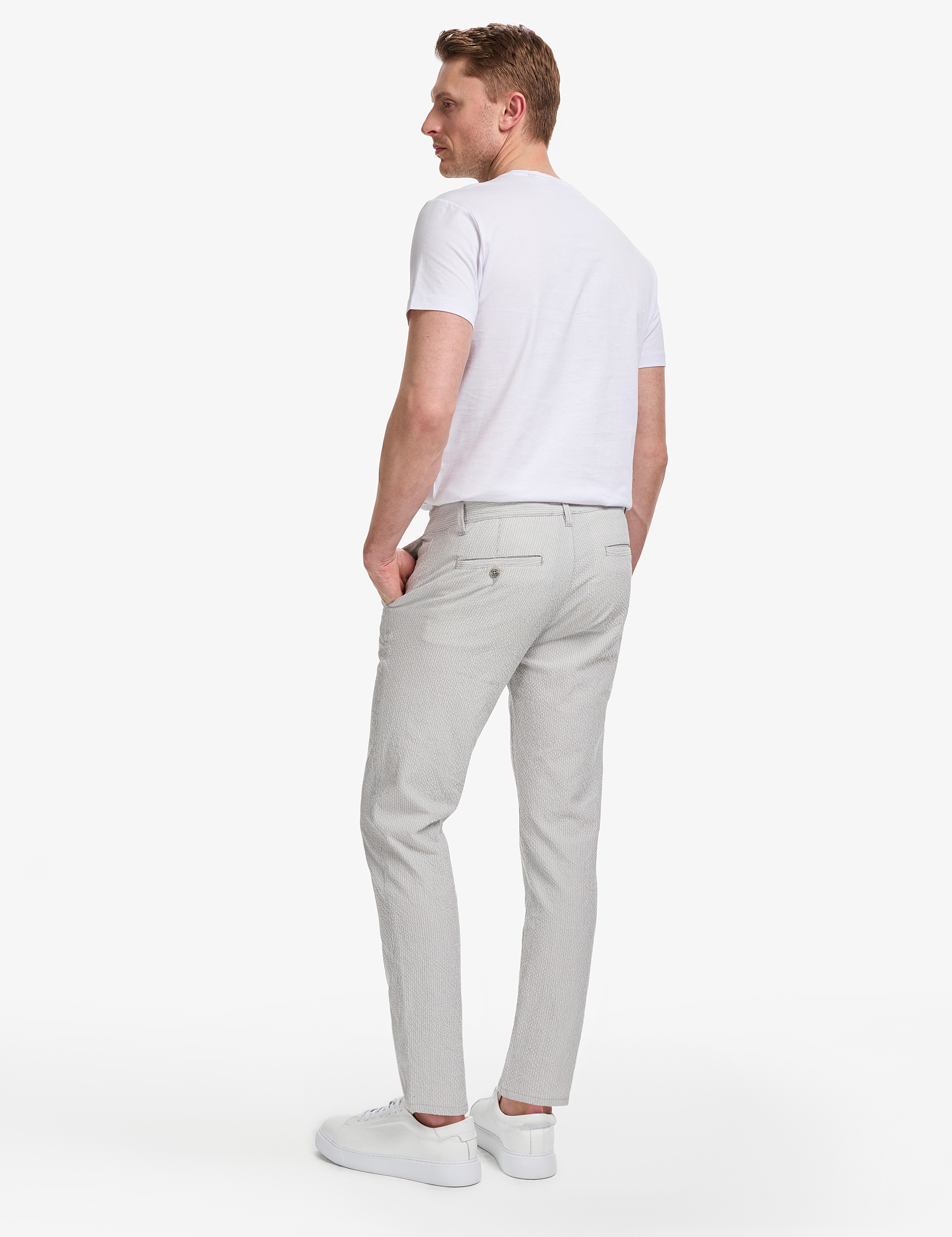 Gri Slim Fit Gofre Yazlık Kanvas Pantolon - Image 4