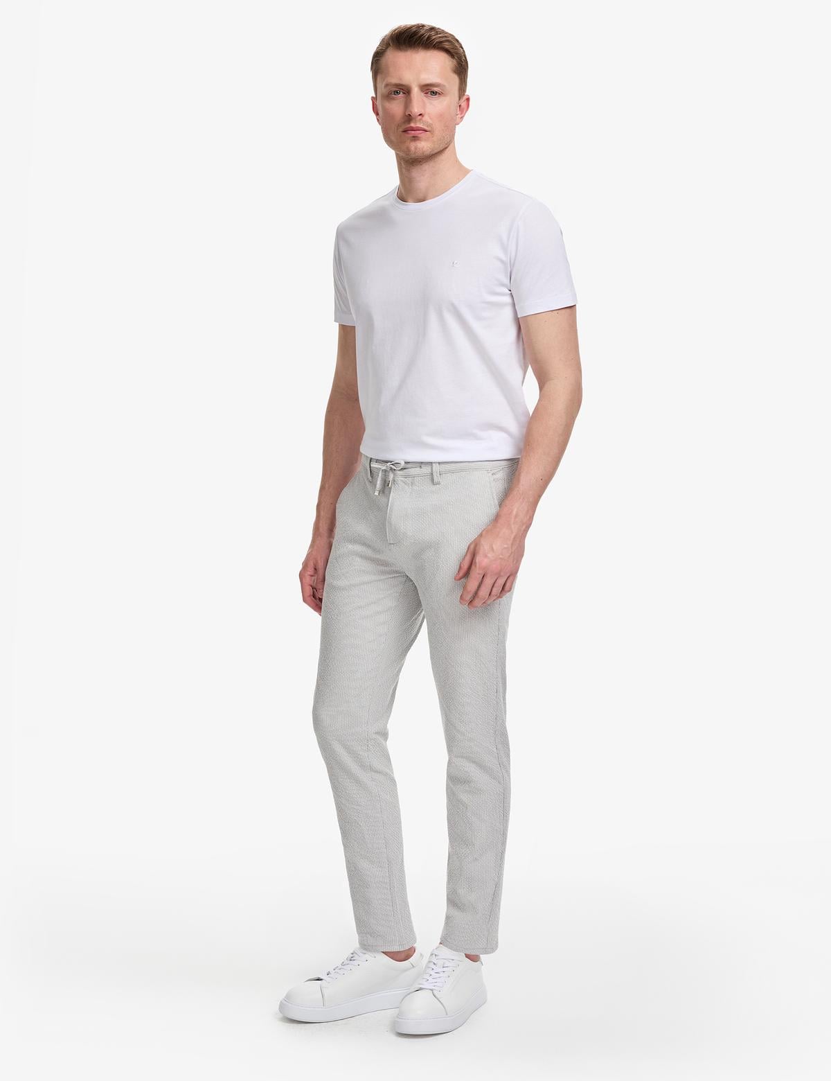 Gri Slim Fit Gofre Yazlık Kanvas Pantolon - 50305235316