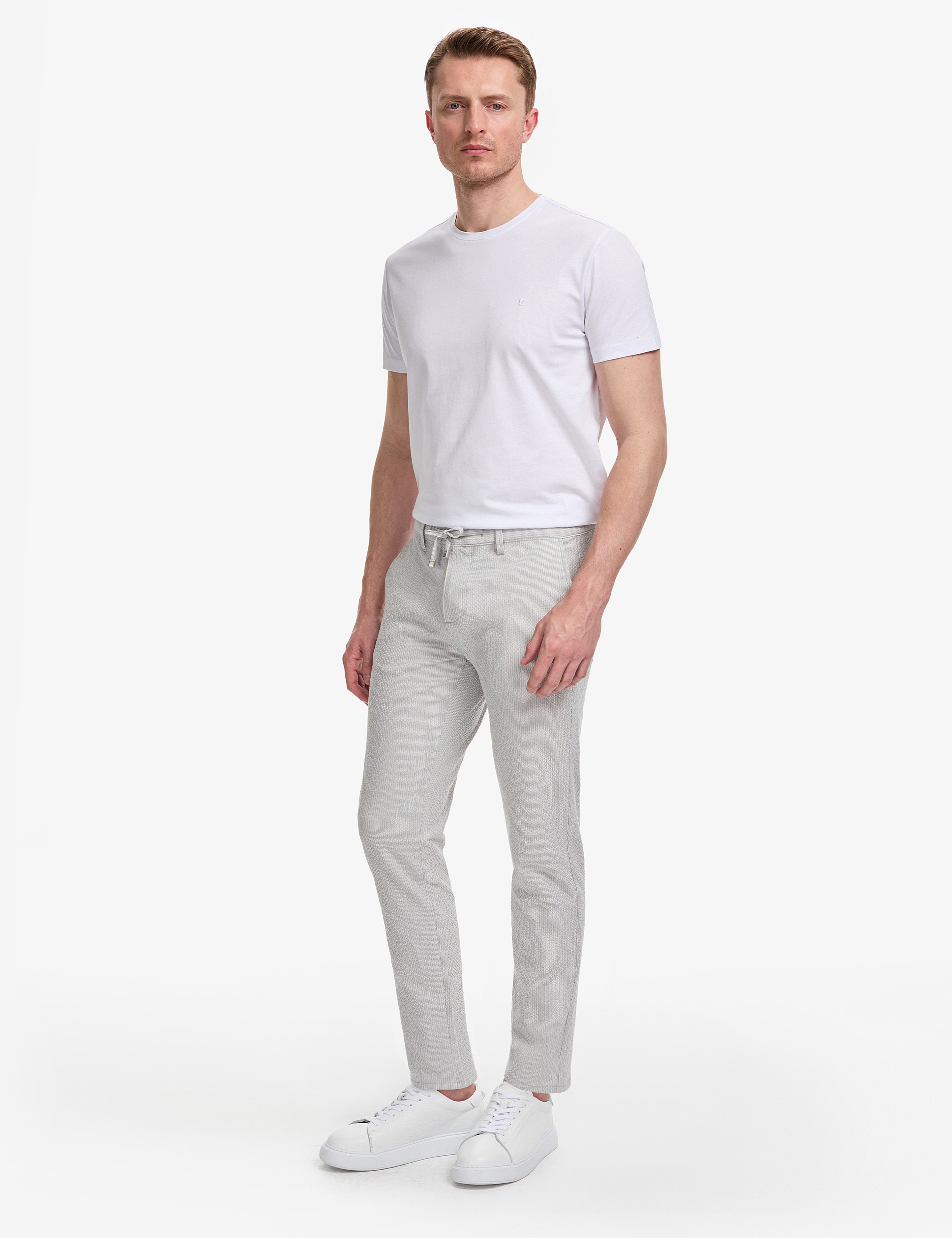 Gri Slim Fit Gofre Yazlık Kanvas Pantolon - Image 3