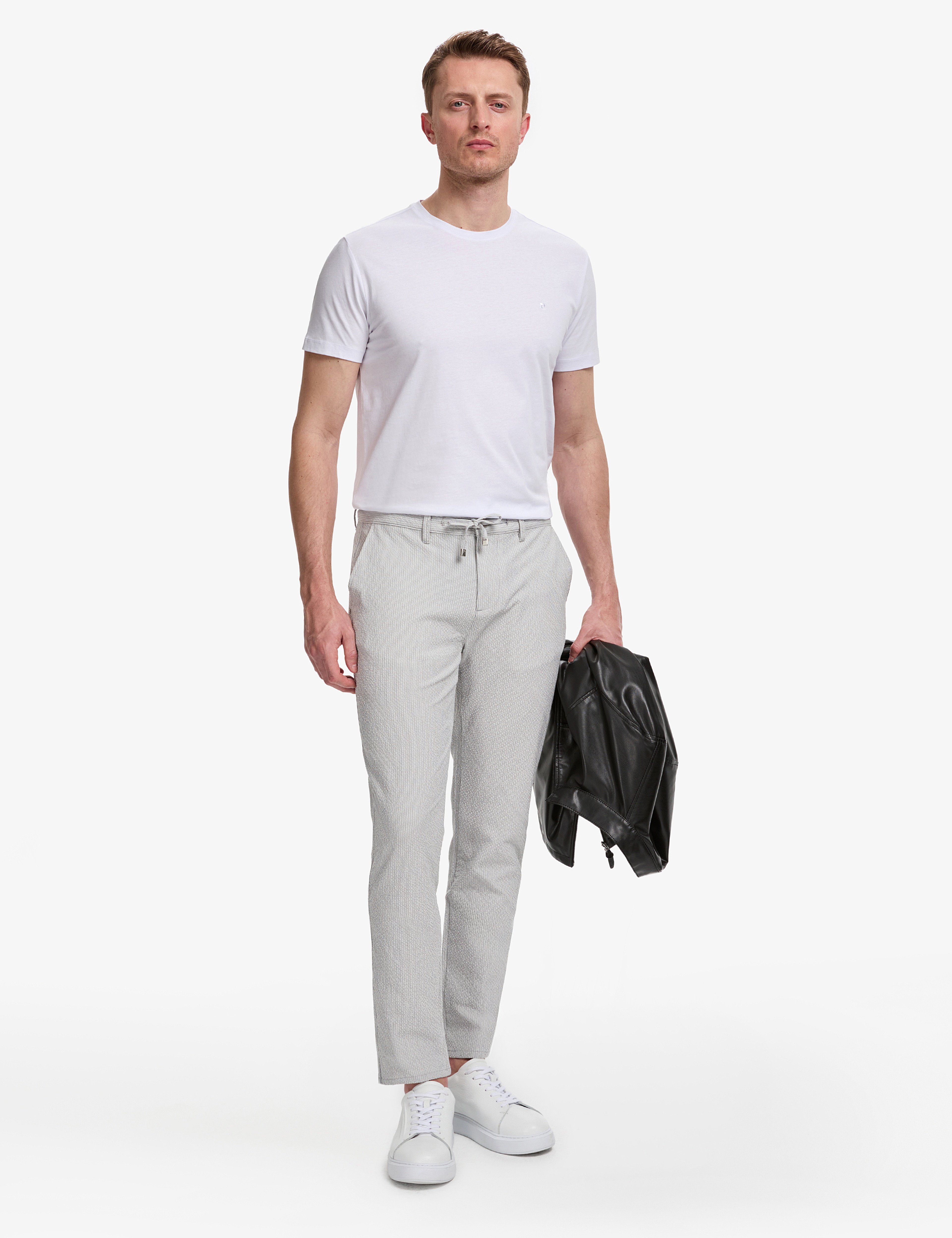 Gri Slim Fit Gofre Yazlık Kanvas Pantolon - Image 1