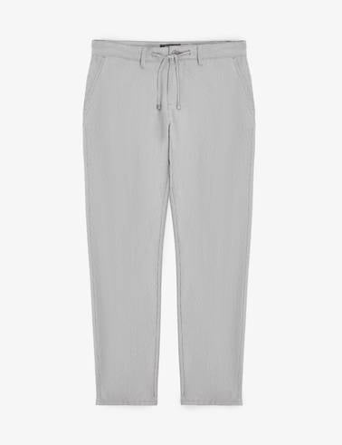 Gri Slim Fit Gofre Yazlık Kanvas Pantolon