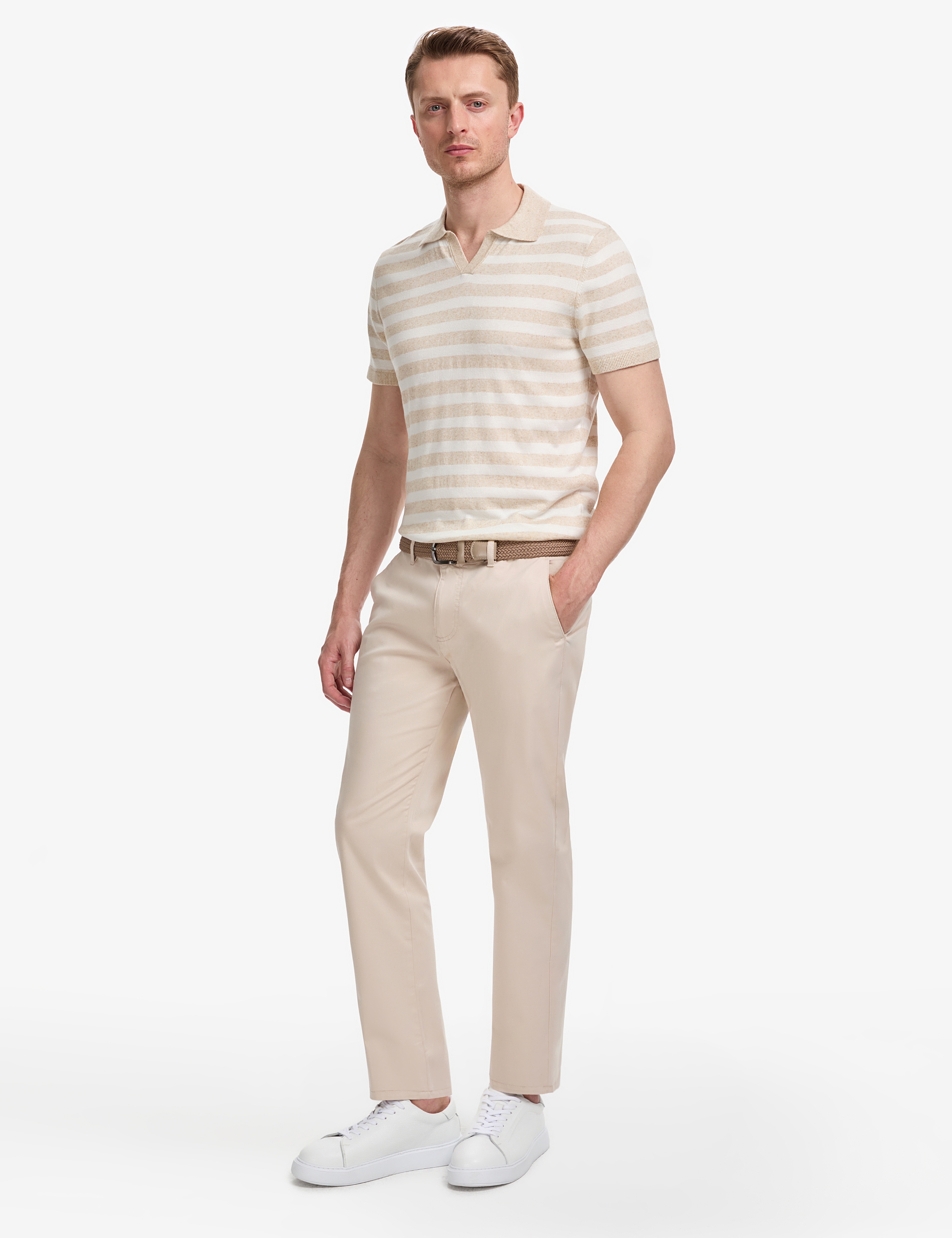 Bej Regular Fit Basic Kanvas Pantolon - Image 1