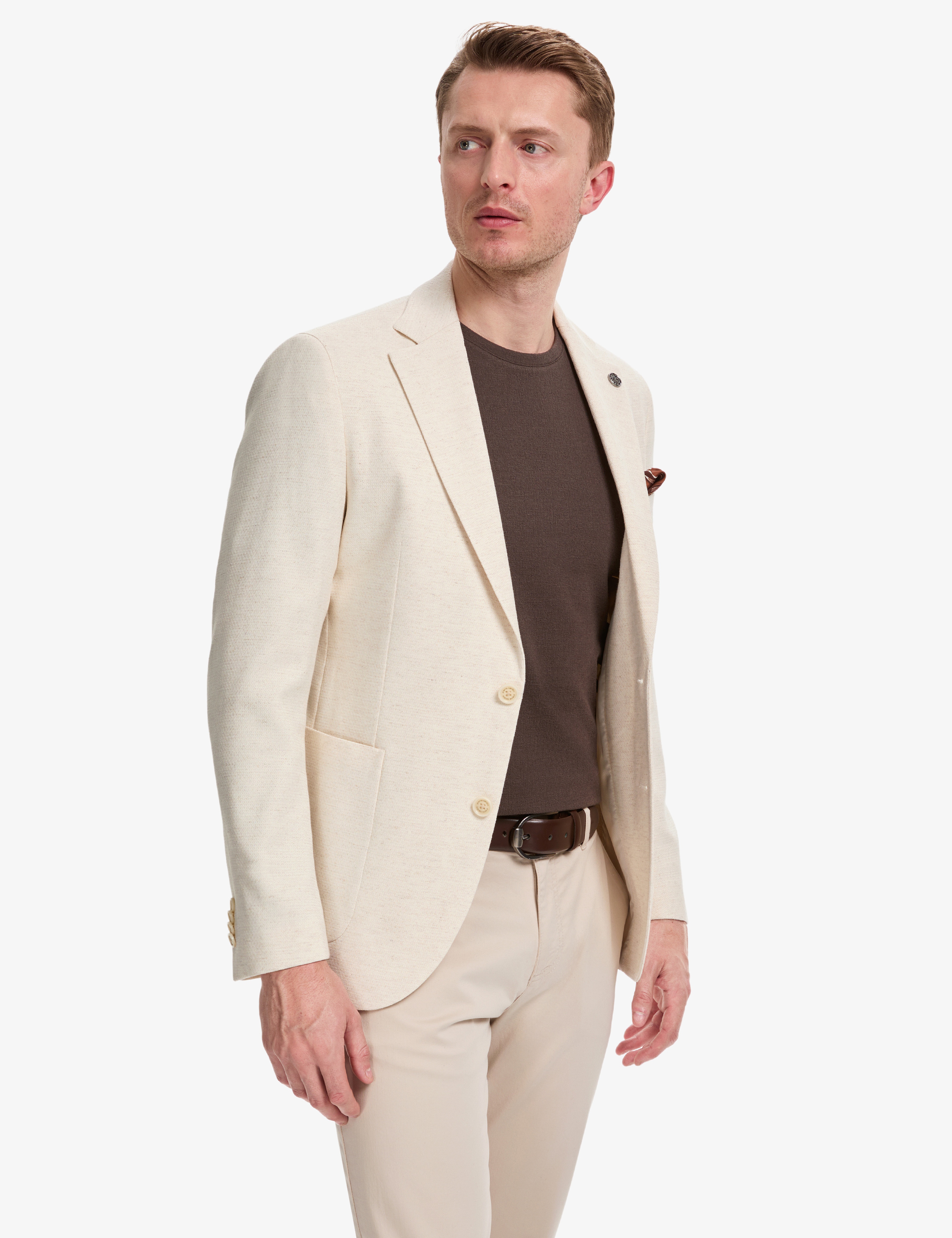 Bej Ex. Slim Fit Pamuk Karışımlı Ceket