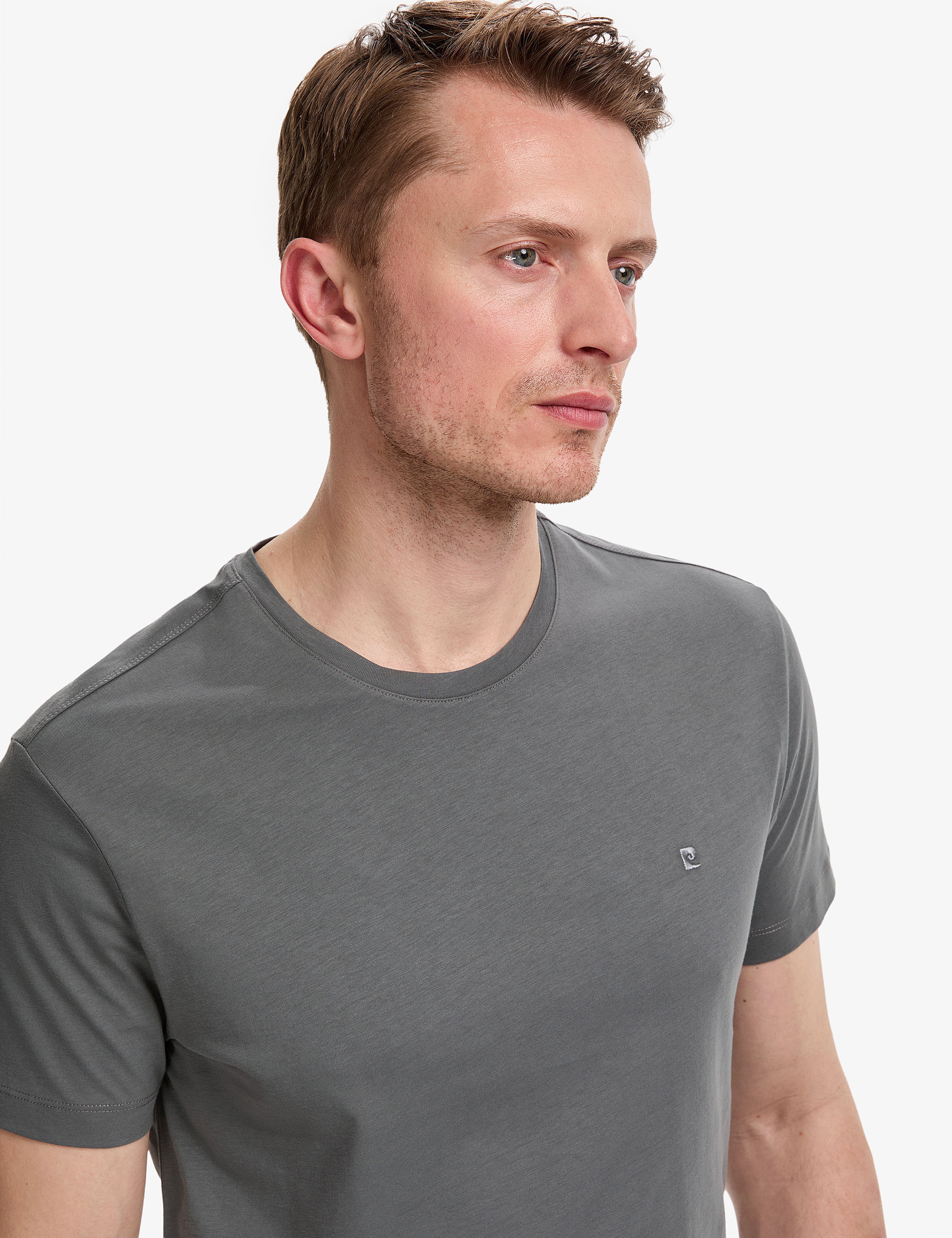 Antrasit Slim Fit %100 Pamuk Bisiklet Yaka Basic Tişört
