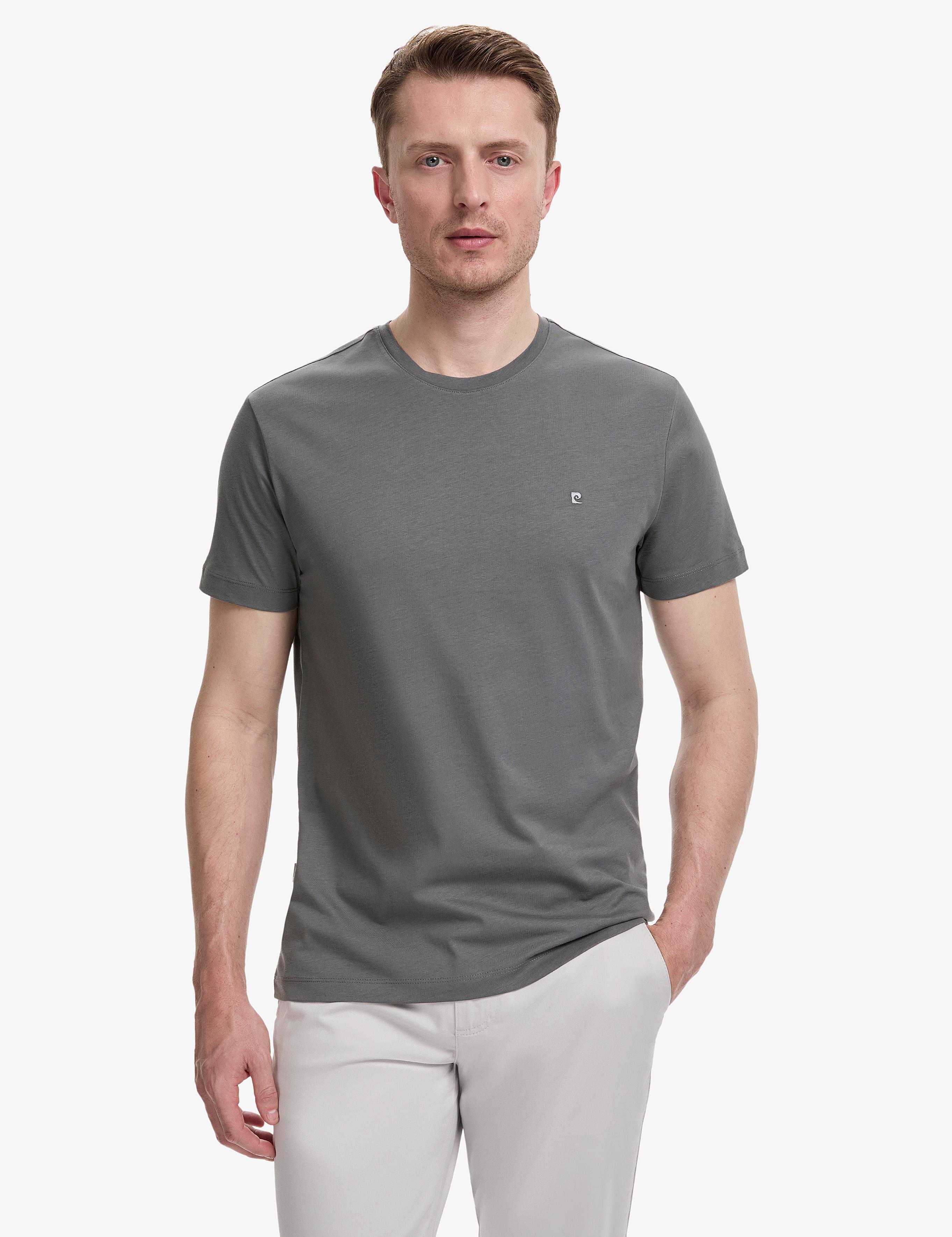 Antrasit Slim Fit %100 Pamuk Bisiklet Yaka Basic Tişört