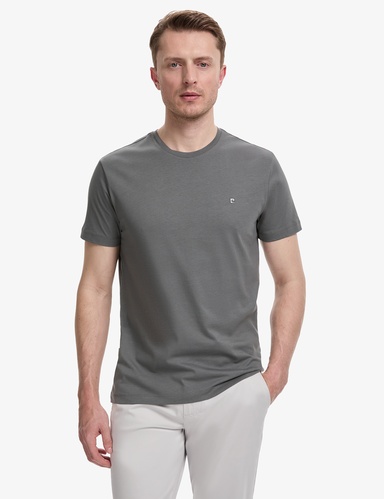 Antrasit Slim Fit %100 Pamuk Bisiklet Yaka Basic Tişört