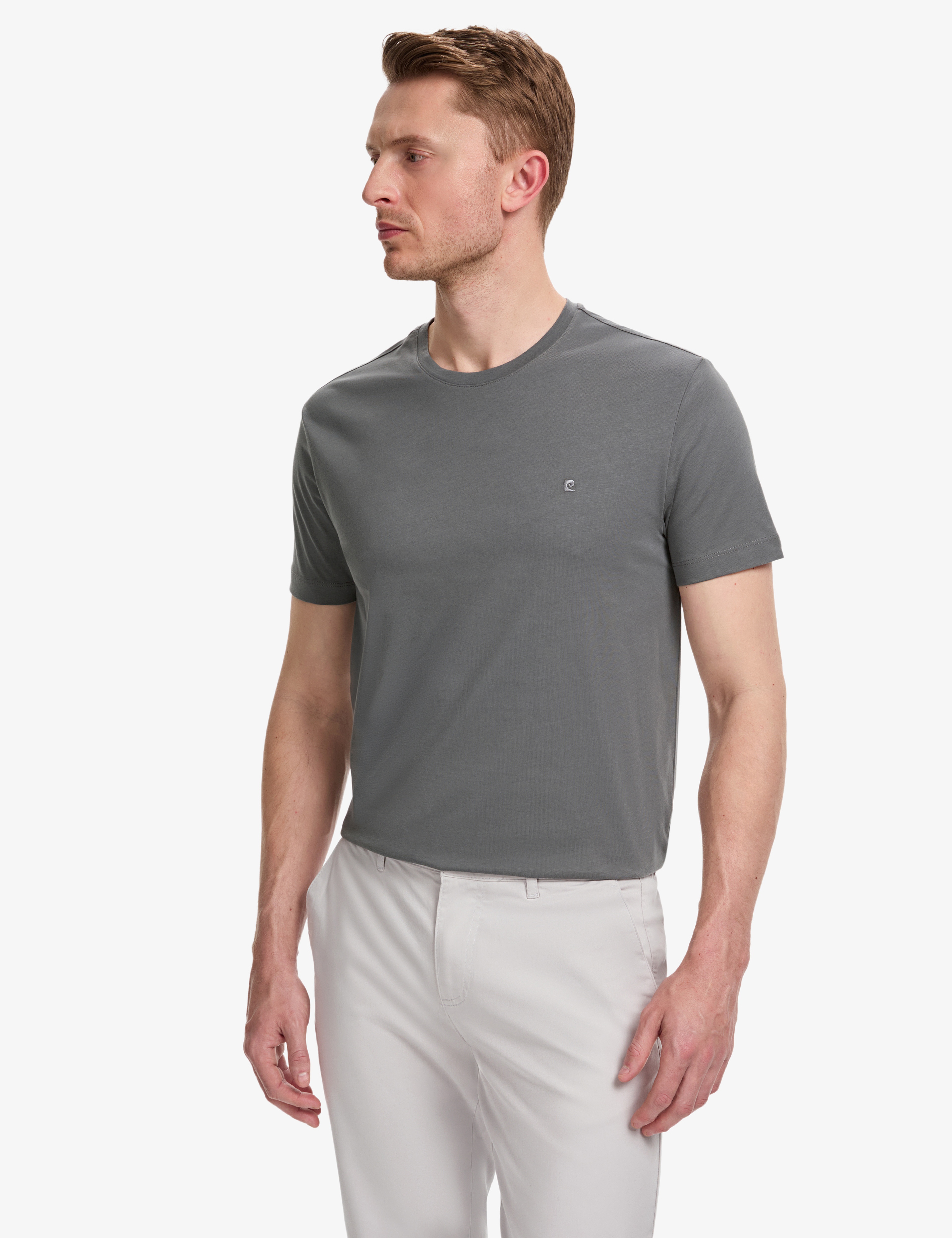 Antrasit Slim Fit %100 Pamuk Bisiklet Yaka Basic Tişört - Image 3