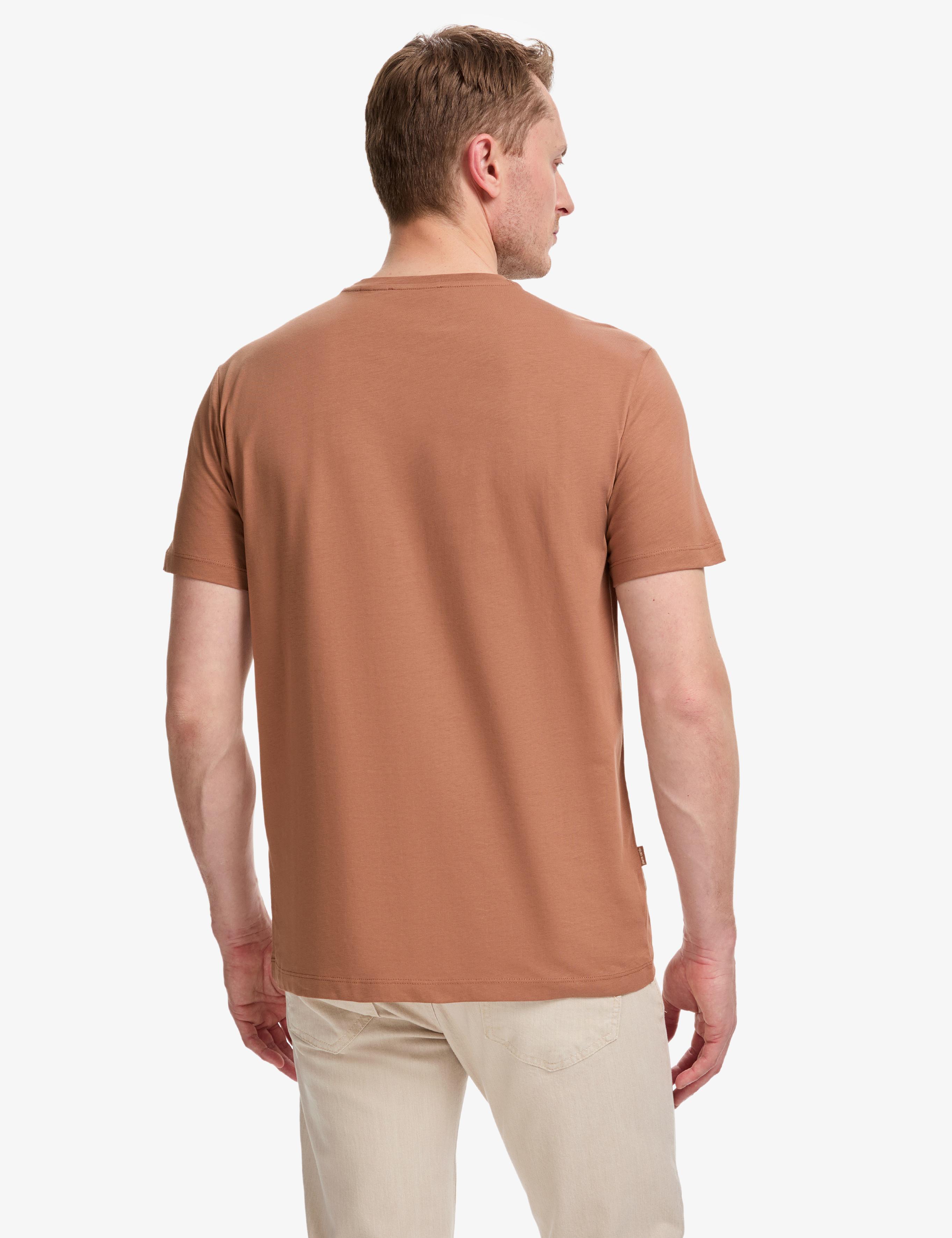 Açık Kahverengi Slim Fit %100 Pamuk Bisiklet Yaka Basic Tişört