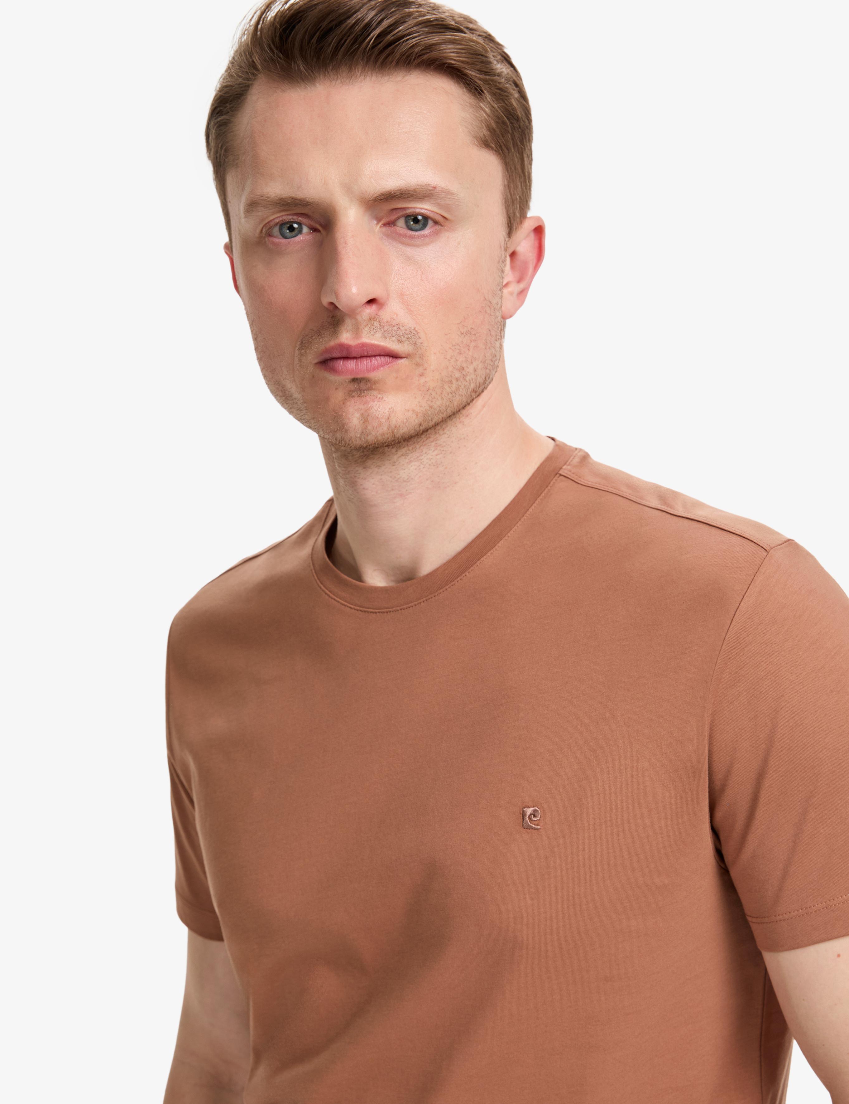 Açık Kahverengi Slim Fit %100 Pamuk Bisiklet Yaka Basic Tişört
