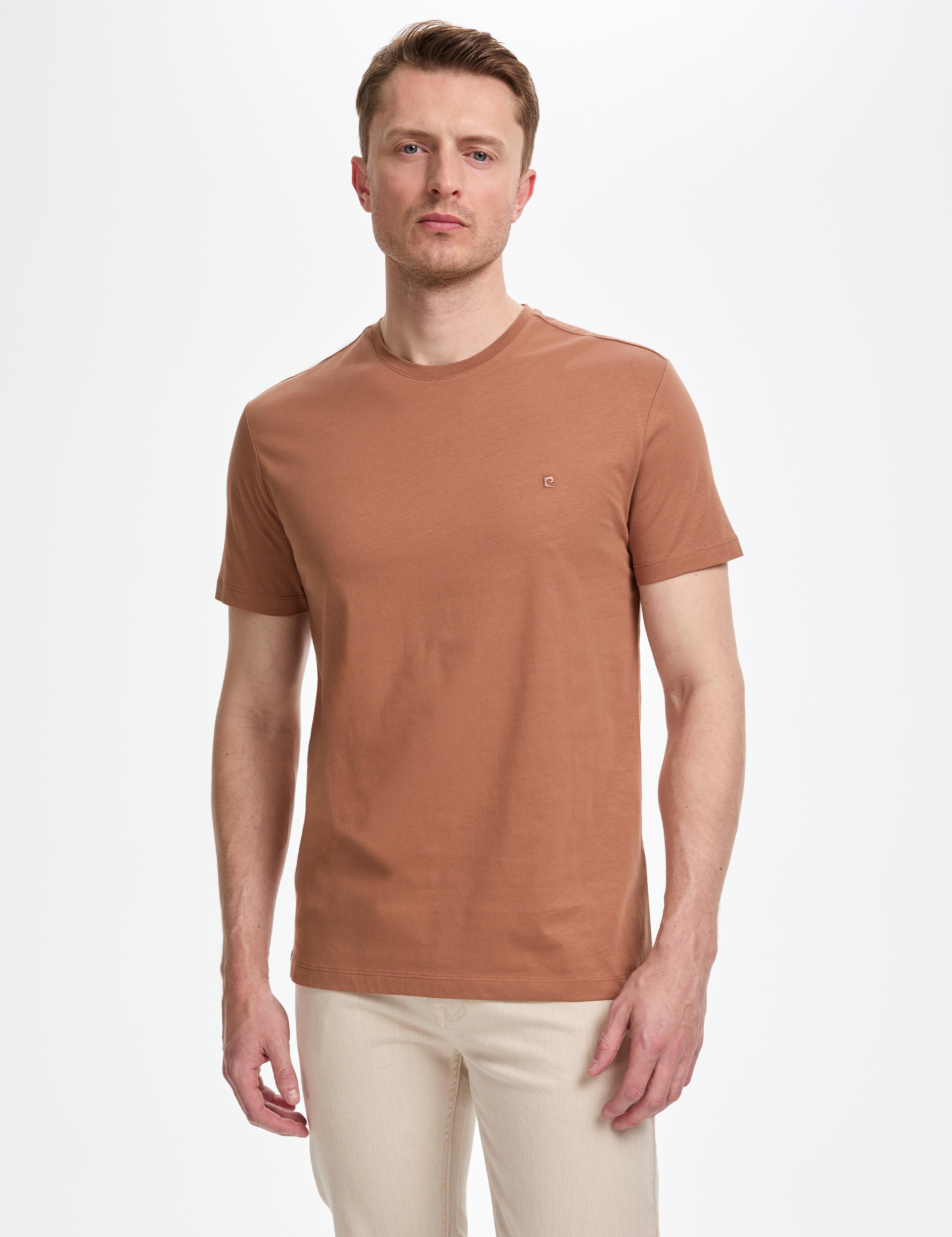 Açık Kahverengi Slim Fit %100 Pamuk Bisiklet Yaka Basic Tişört