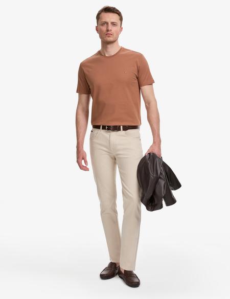 Açık Kahverengi Slim Fit %100 Pamuk Bisiklet Yaka Basic Tişört - 50325307007