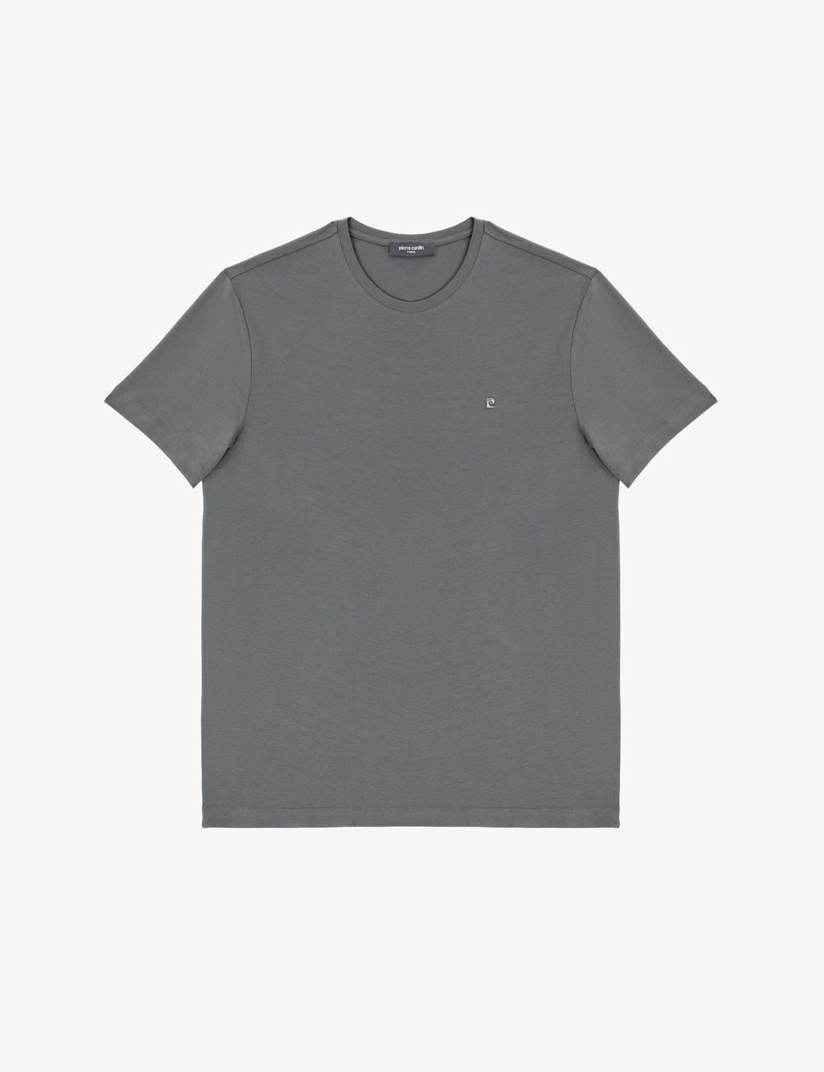 Antrasit Slim Fit %100 Pamuk Bisiklet Yaka Basic Tişört - 50325307022