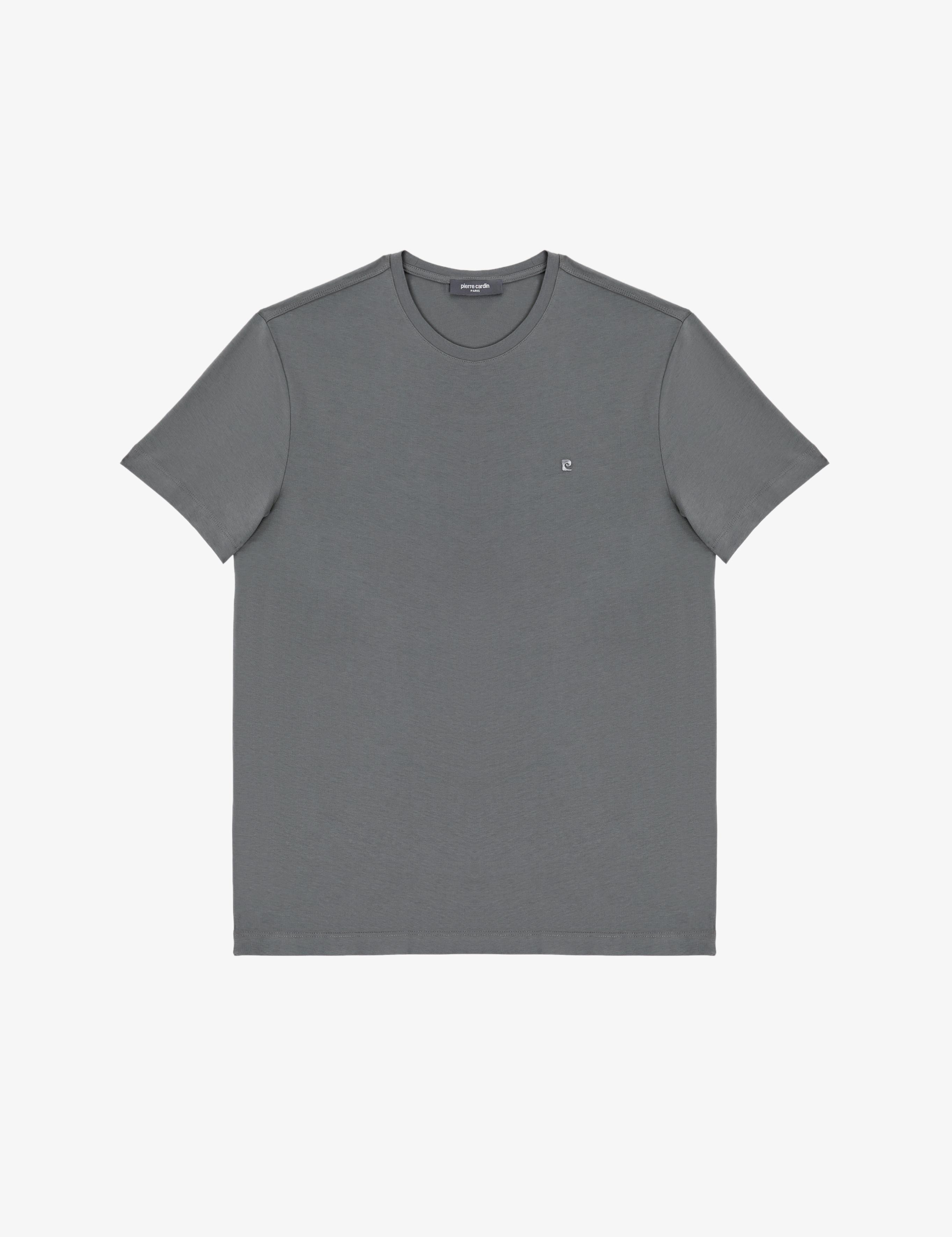 Antrasit Slim Fit %100 Pamuk Bisiklet Yaka Basic Tişört