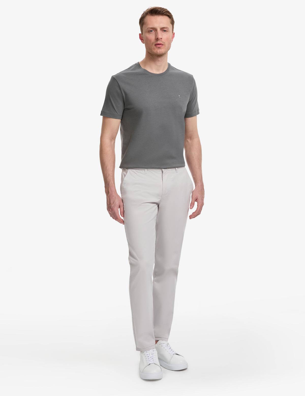 Antrasit Slim Fit %100 Pamuk Bisiklet Yaka Basic Tişört - 50325307022