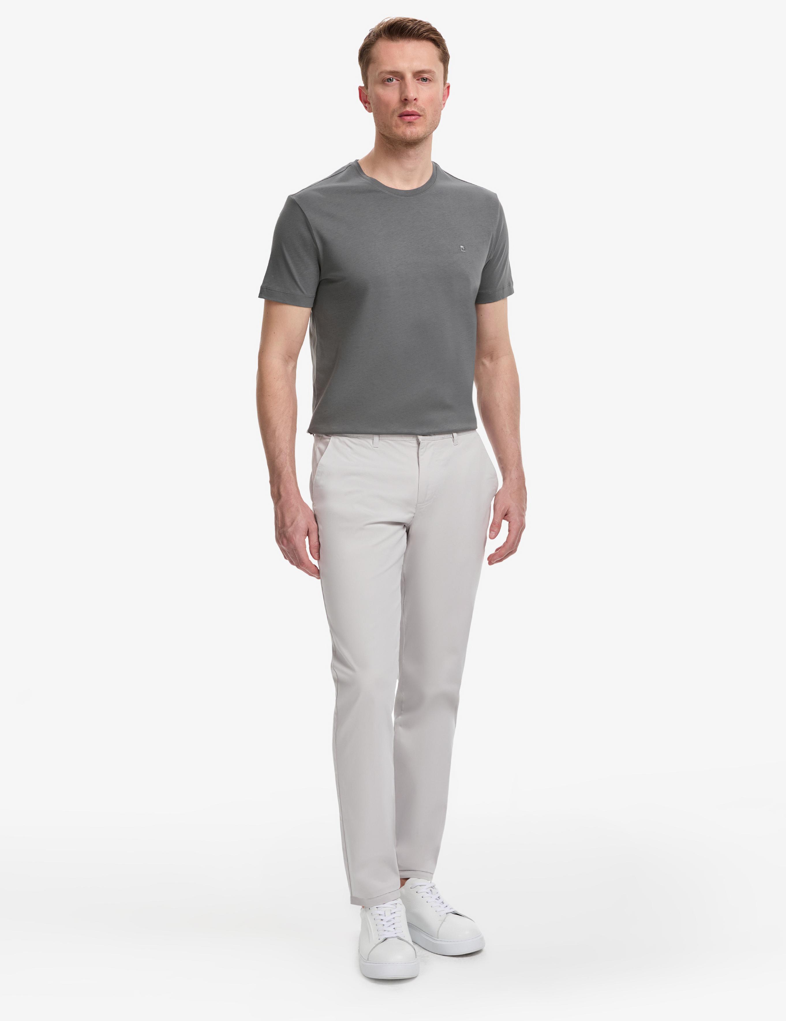 Antrasit Slim Fit %100 Pamuk Bisiklet Yaka Basic Tişört