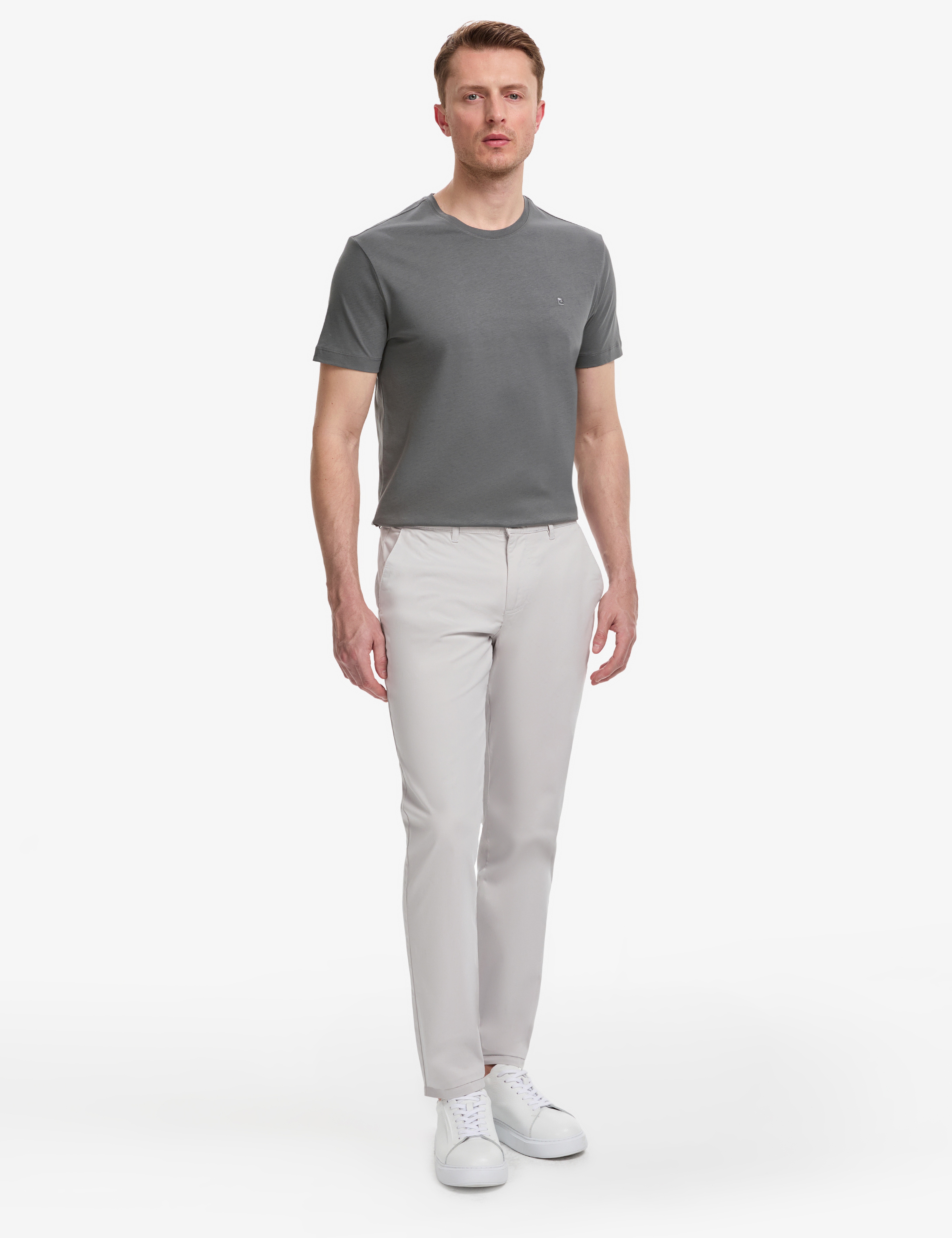 Antrasit Slim Fit %100 Pamuk Bisiklet Yaka Basic Tişört - Image 4