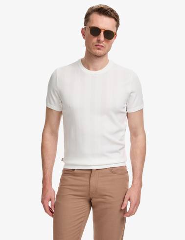 Ekru Slim Fit Bisiklet Yaka Triko Tişört