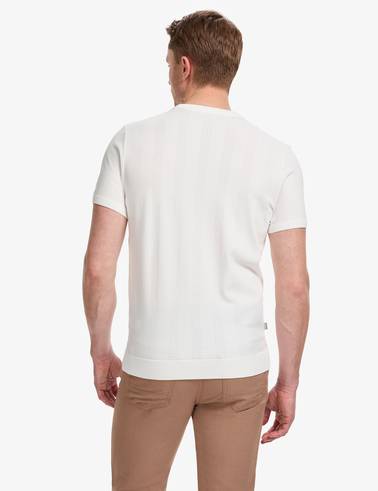 Ekru Slim Fit Bisiklet Yaka Triko Tişört