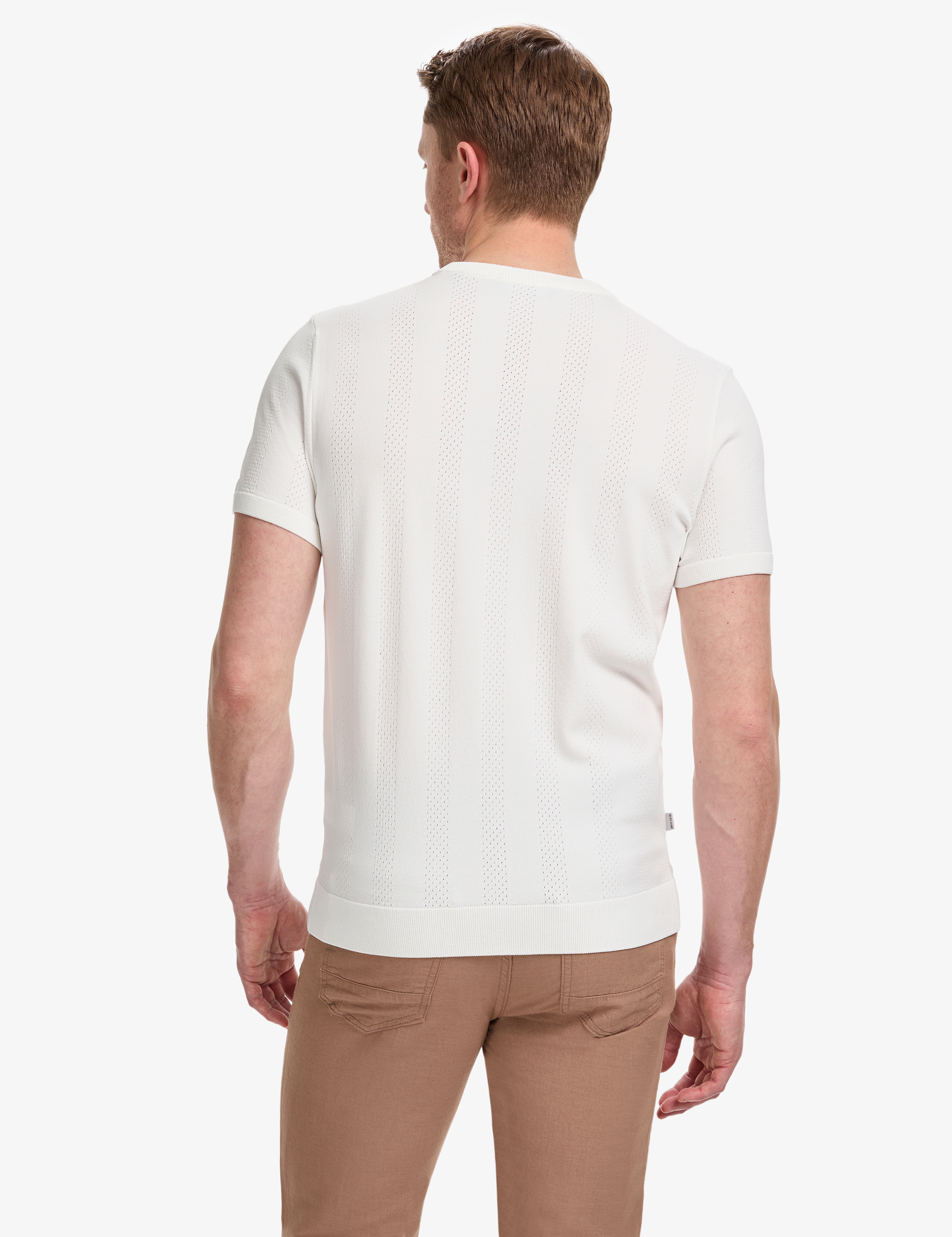 Ekru Slim Fit Bisiklet Yaka Triko Tişört - Image 5