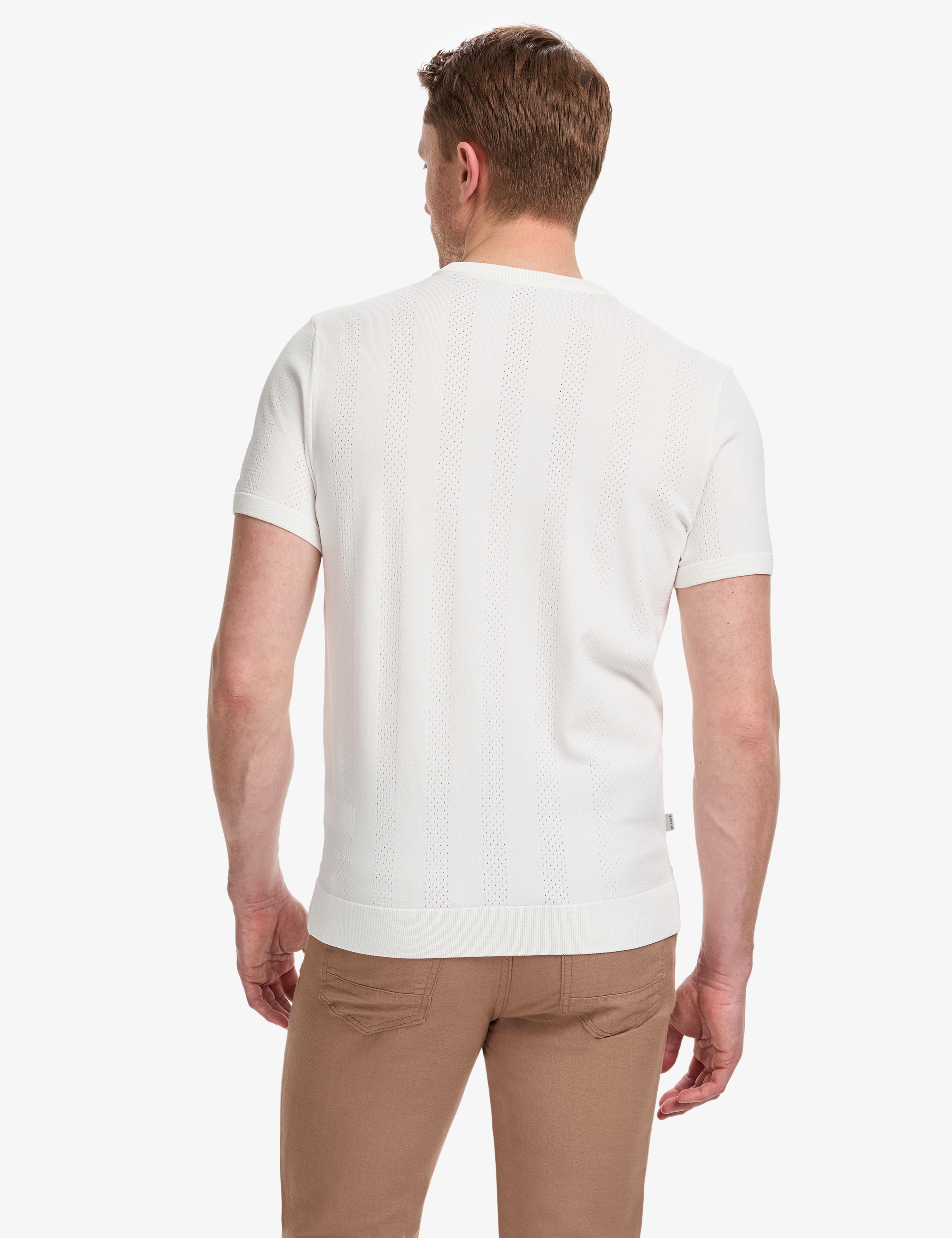 Ekru Slim Fit Bisiklet Yaka Triko Tişört