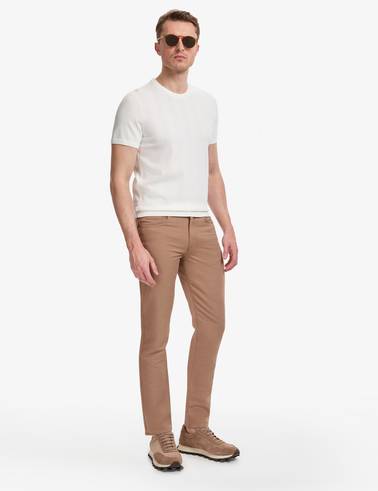 Ekru Slim Fit Bisiklet Yaka Triko Tişört