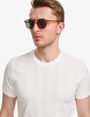 Ekru Slim Fit Bisiklet Yaka Triko Tişört