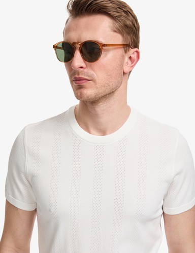 Ekru Slim Fit Bisiklet Yaka Triko Tişört