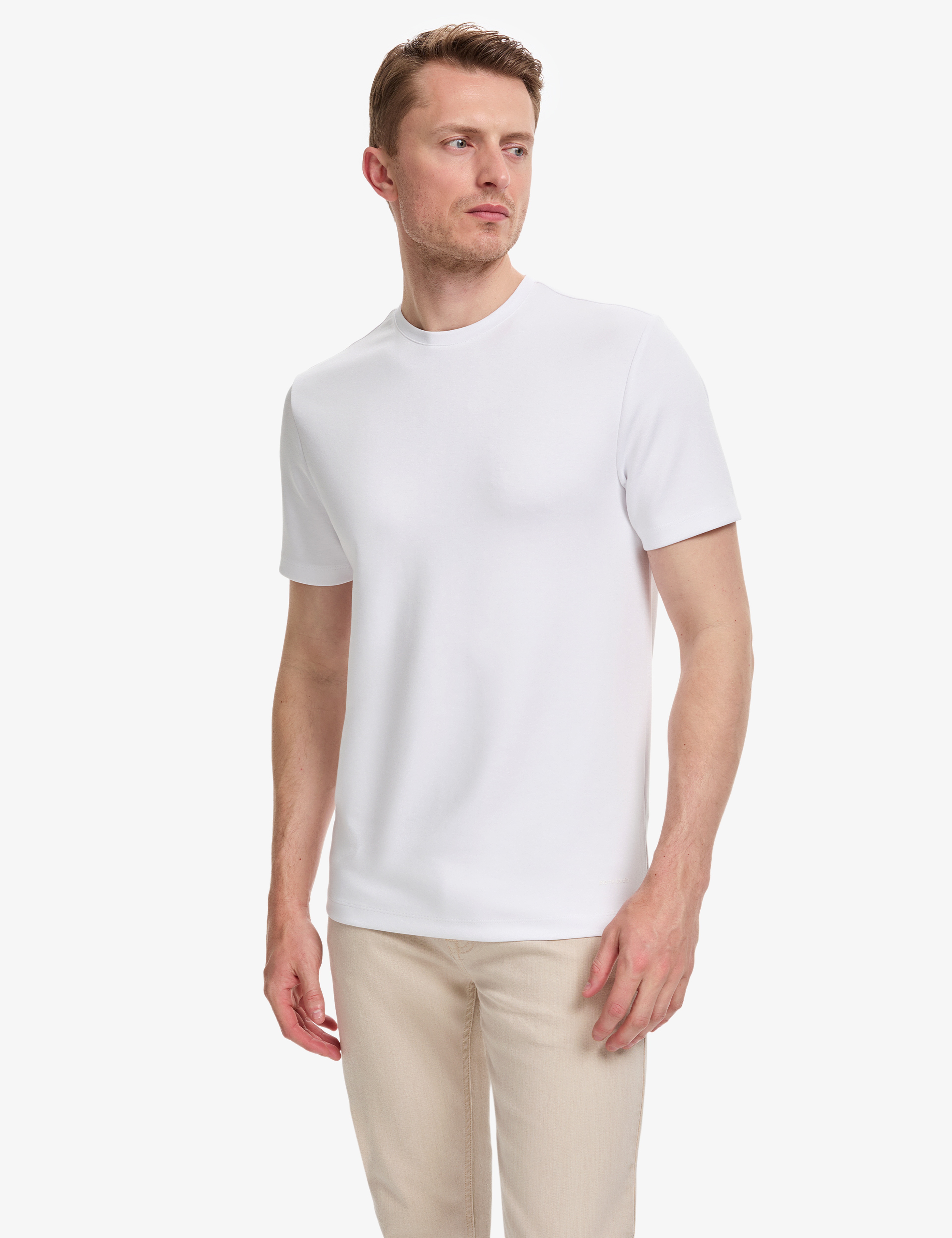 Ekru Regular Fit Bisiklet Yaka Basic Tişört - Image 3