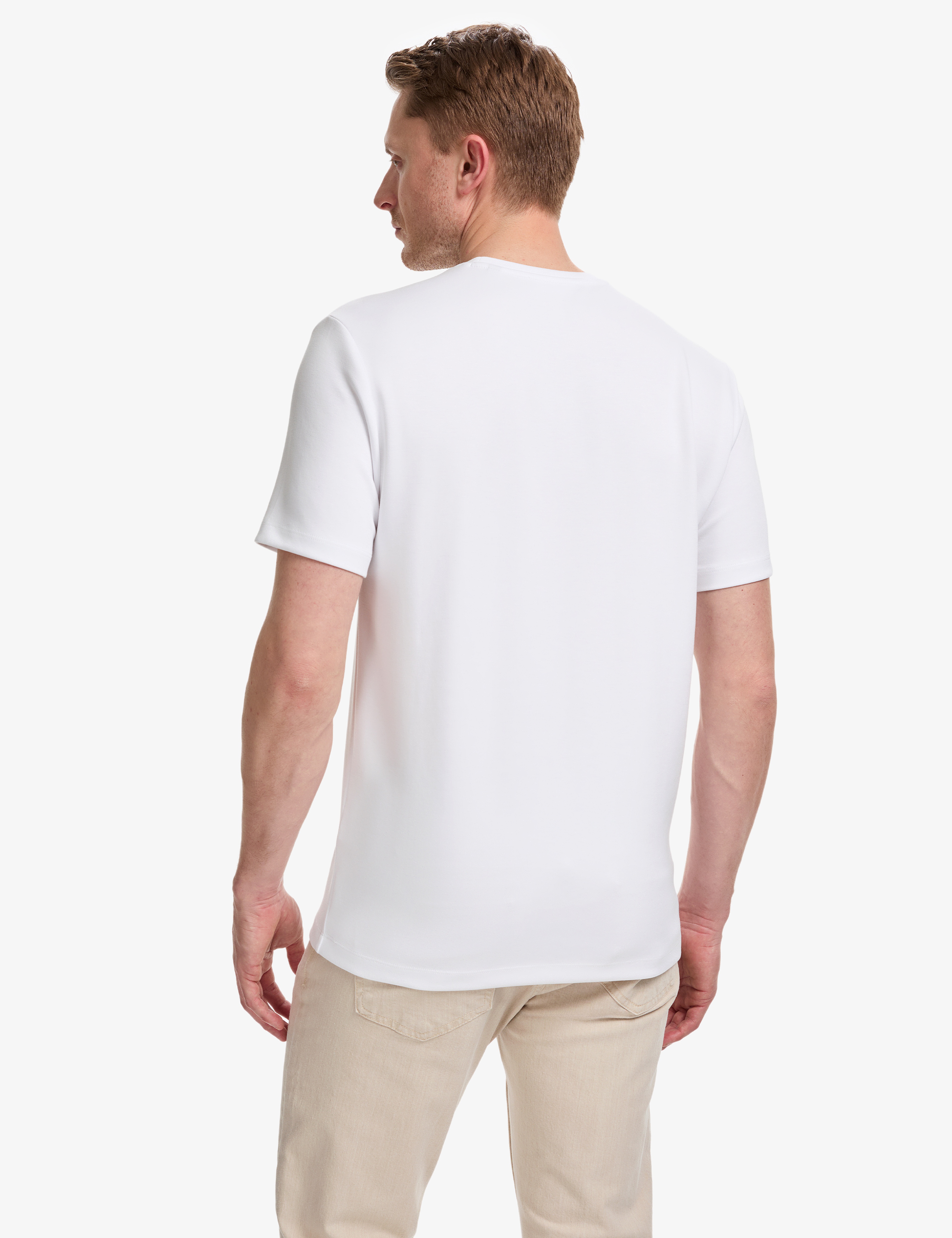 Ekru Regular Fit Bisiklet Yaka Basic Tişört - Image 5