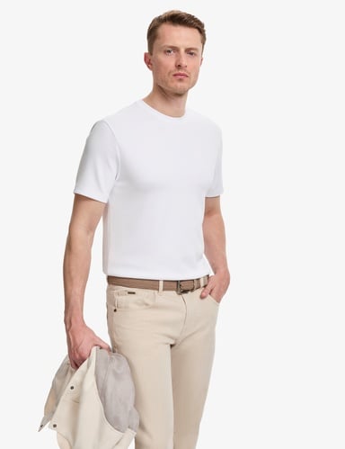 Ekru Regular Fit Bisiklet Yaka Basic Tişört