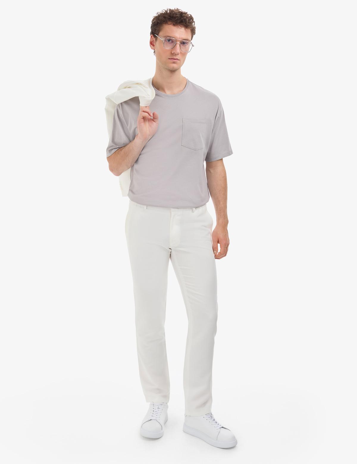 Gri Comfort Fit %100 Pamuk Bisiklet Yaka Basic Tişört - 50325300032