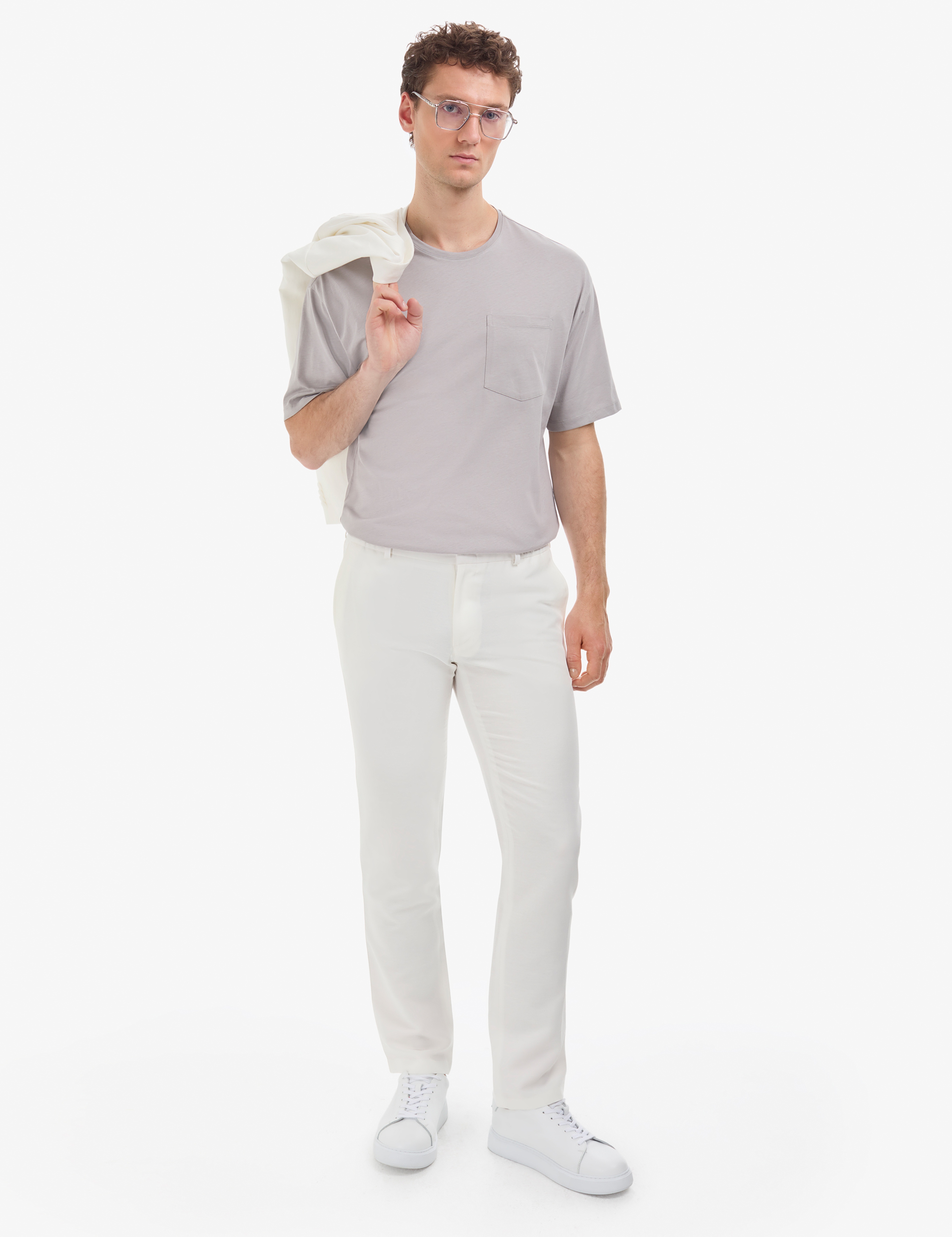 Gri Comfort Fit %100 Pamuk Bisiklet Yaka Basic Tişört - Image 4