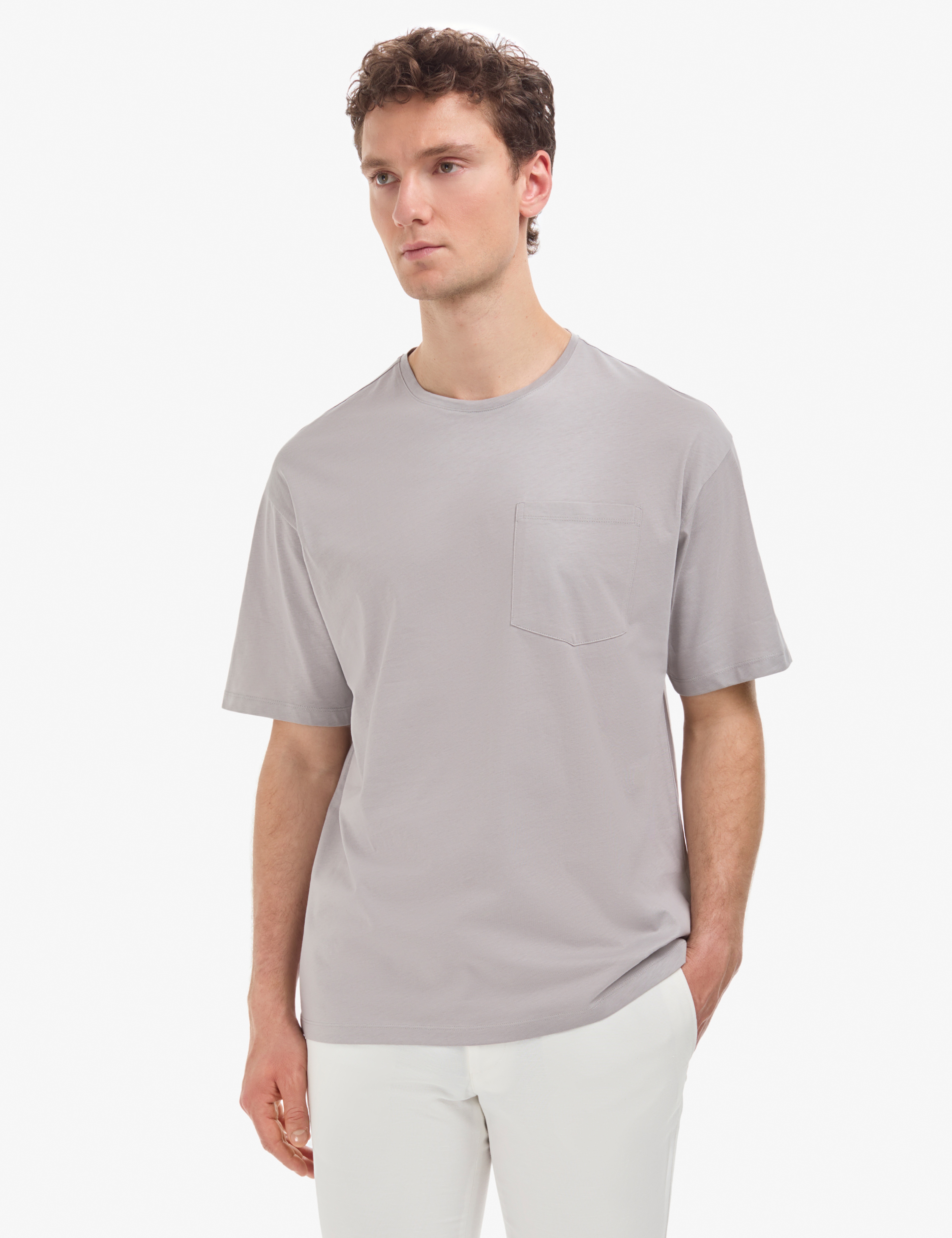 Gri Comfort Fit %100 Pamuk Bisiklet Yaka Basic Tişört - Image 3