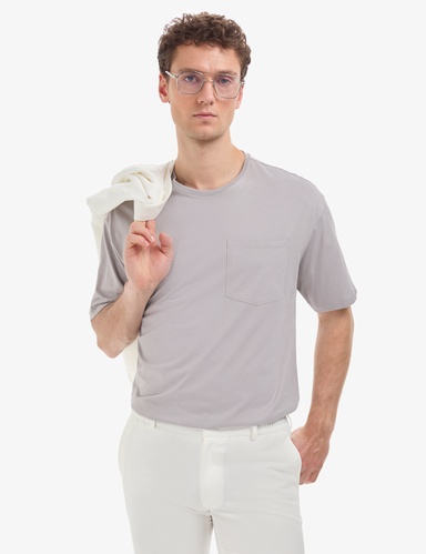 Gri Comfort Fit %100 Pamuk Bisiklet Yaka Basic Tişört