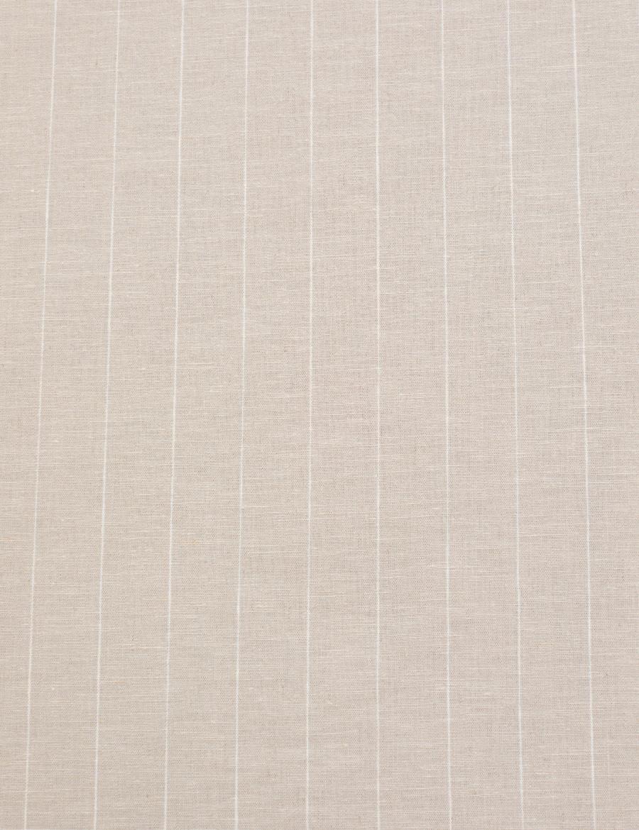 Bej Keten Karışımlı Regular Fit Çizgili Uzun Kollu Gömlek