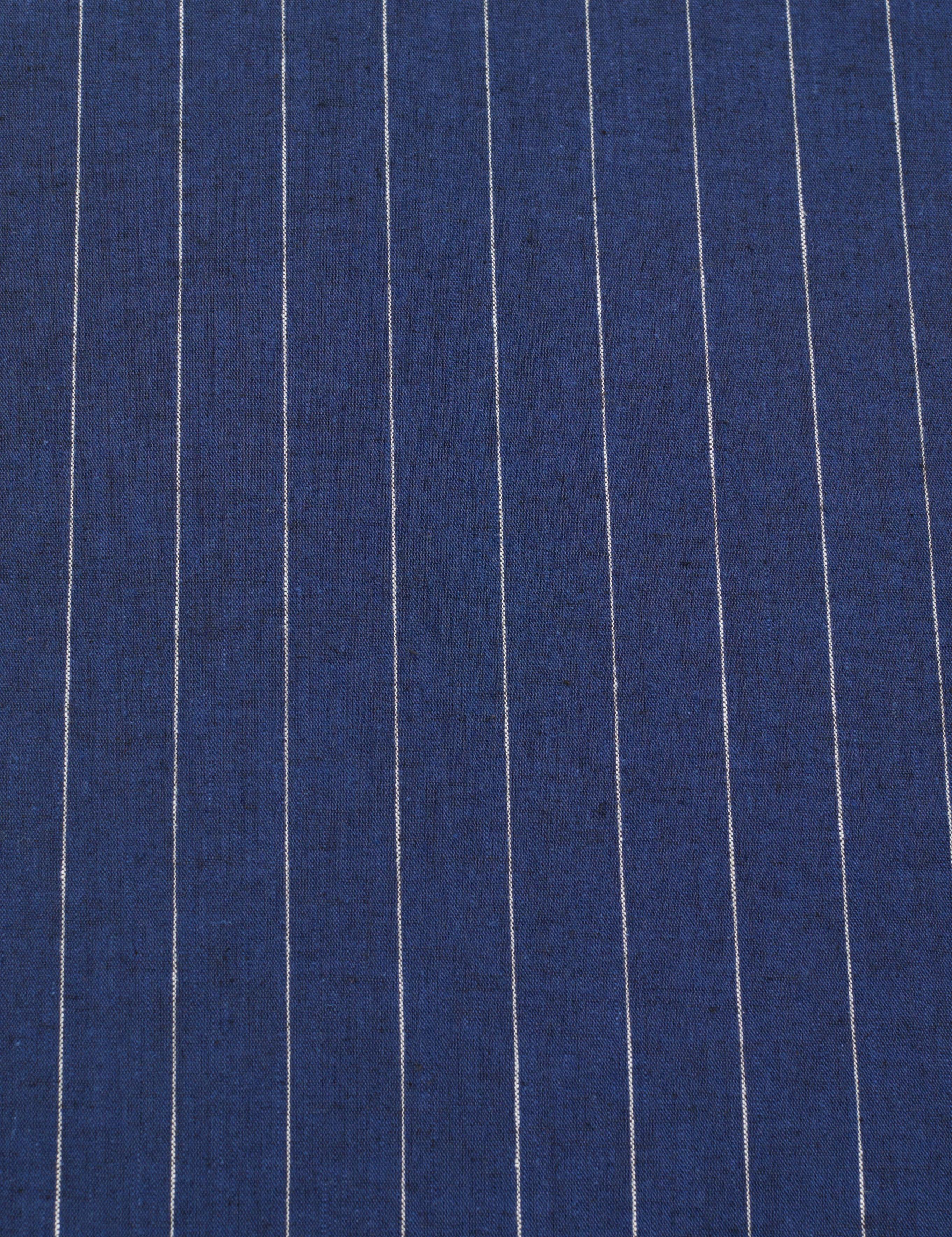 Lacivert  Keten Karışımlı Regular Fit Çizgili Uzun Kollu Gömlek