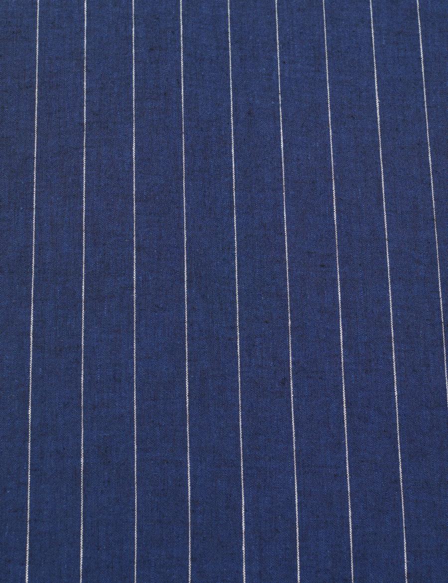 Lacivert  Keten Karışımlı Regular Fit Çizgili Uzun Kollu Gömlek