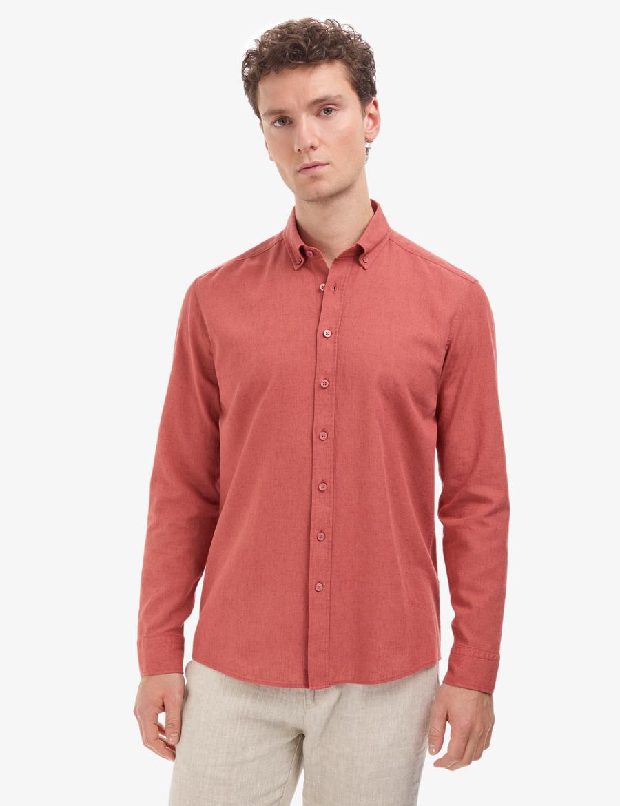 Kiremit Keten Karışımlı Regular Fit Uzun Kollu Gömlek